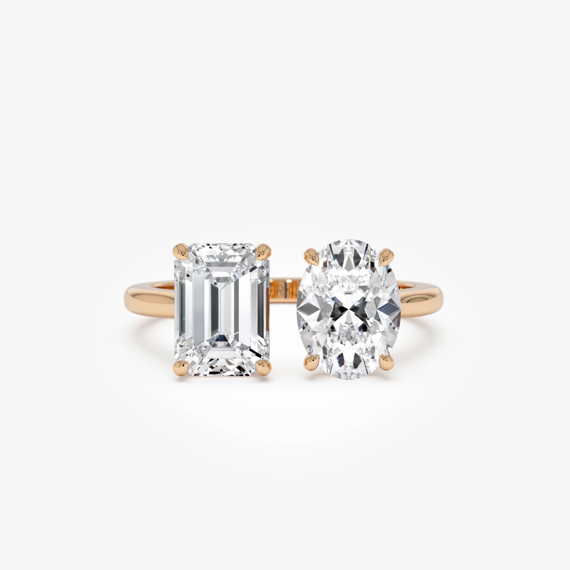 OBFJ0612 - 2.00 Ctw 14k Emerald & Oval Cut Toi et Moi Lab Grown Diamond Ring - Selen 7