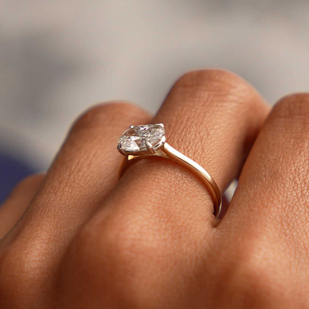 OBFJ0510 - 1 CTW 14k Oval Shaped Lab Grown Pear Shaped East-West Set Diamond Ring - Nives 3