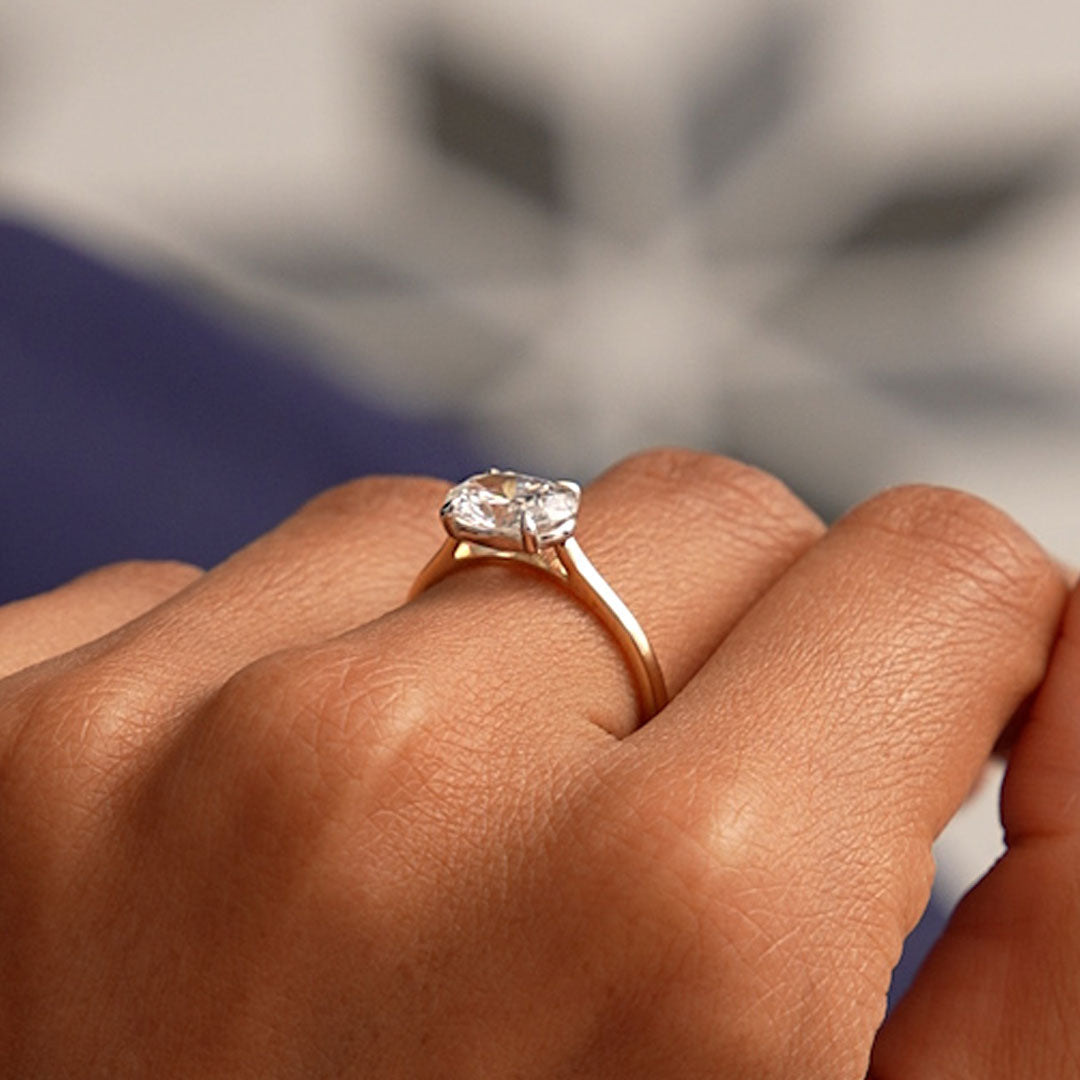 OBFJ0510 - 1 CTW 14k Oval Shaped Lab Grown Pear Shaped East-West Set Diamond Ring - Nives 6