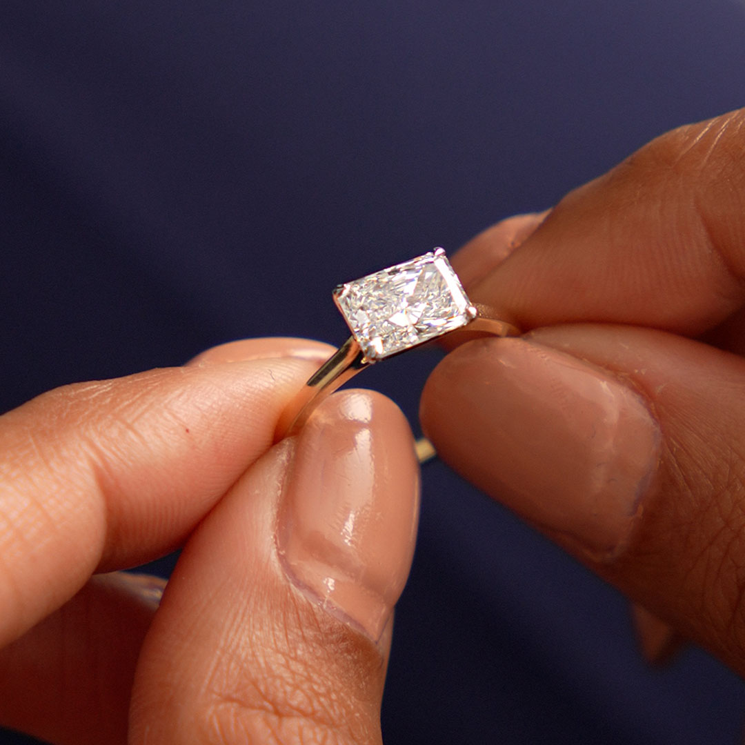 OBFJ0417 - 1 CTW 14k Radiant Cut Lab Grown Radiant Shaped East-West Set Diamond Ring - Alba 6
