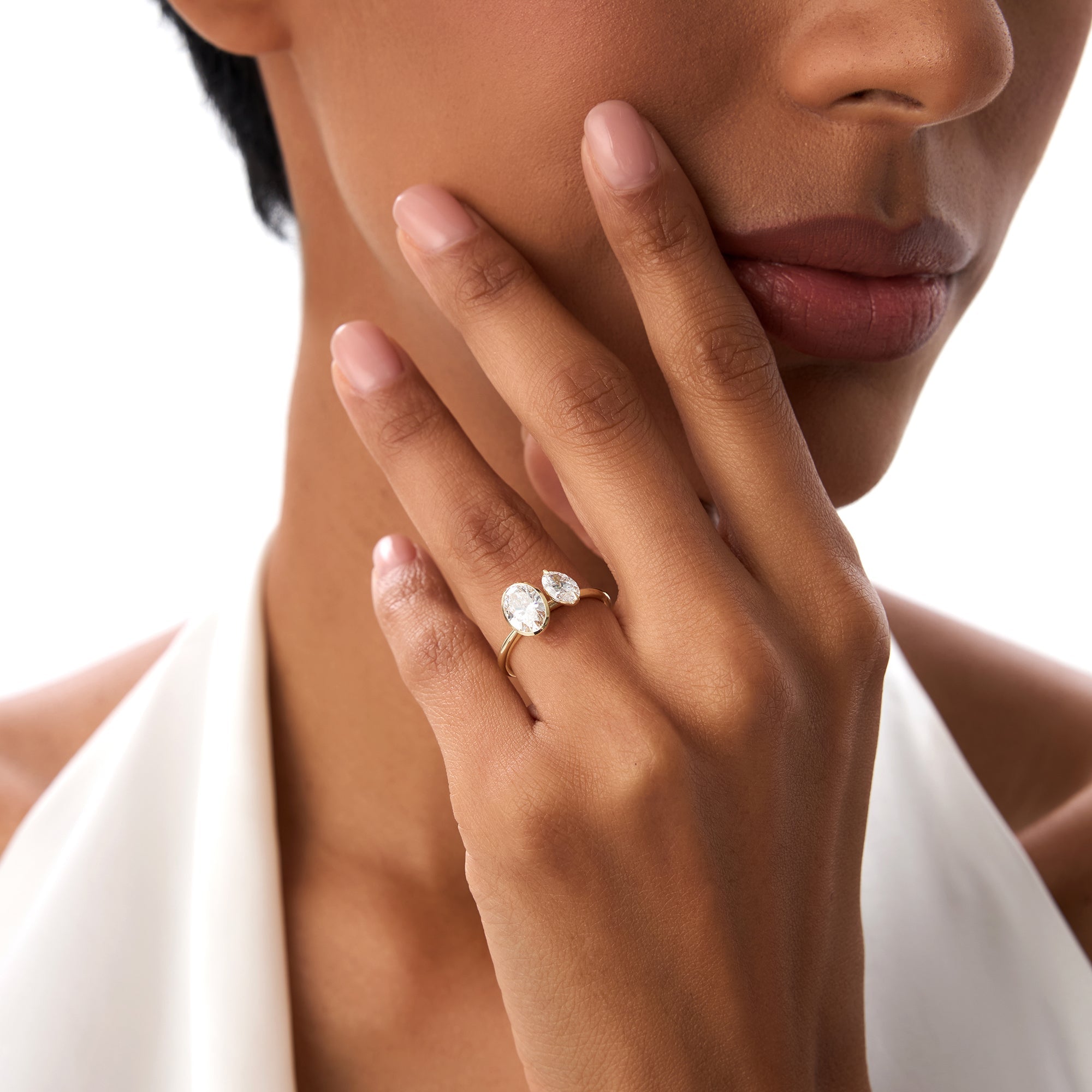 OBFJ0415 - 1.50ct 14k Oval Shaped Lab Grown Diamond Toi et Moi Ring - Amia 3