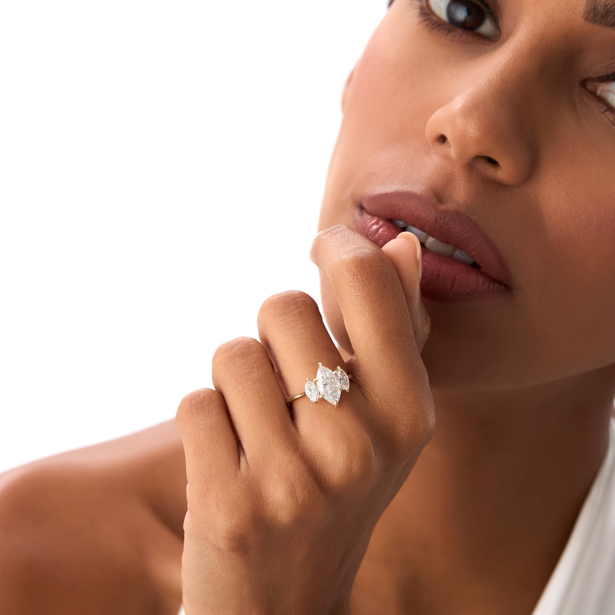 OBFJ0413 - 2.00ctw 14k Marquise Shaped Three Stone Lab Grown Diamond Engagement Ring - Adele 2