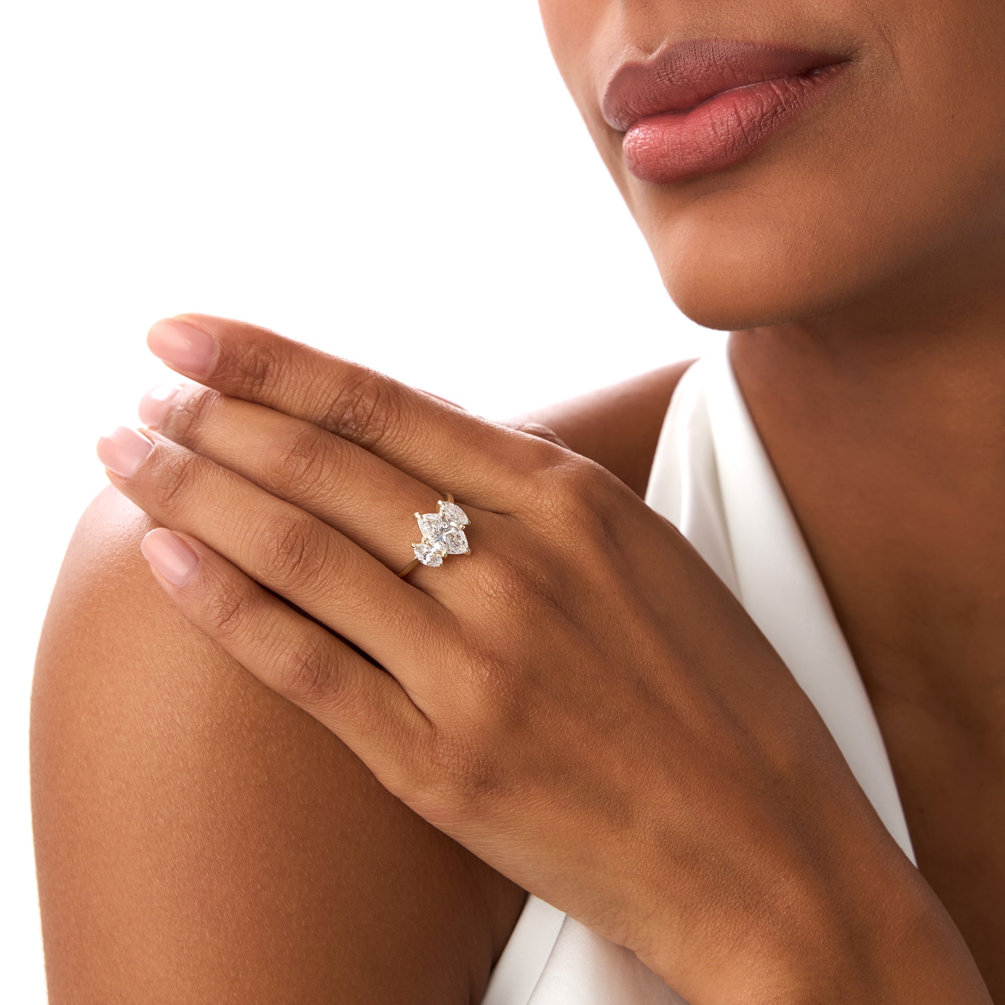 OBFJ0413 - 2.00ctw 14k Marquise Shaped Three Stone Lab Grown Diamond Engagement Ring - Adele 6