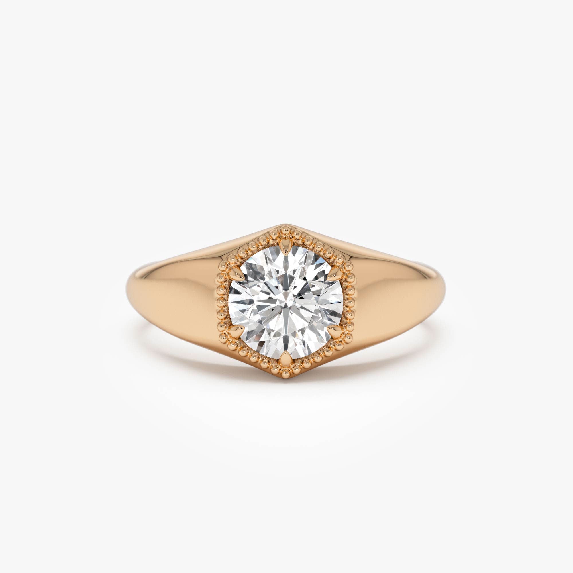 OBFJ0388 - 0.75 Ctw 14k Lab Grown Diamond Hexagon Signet Ring - Maia 9