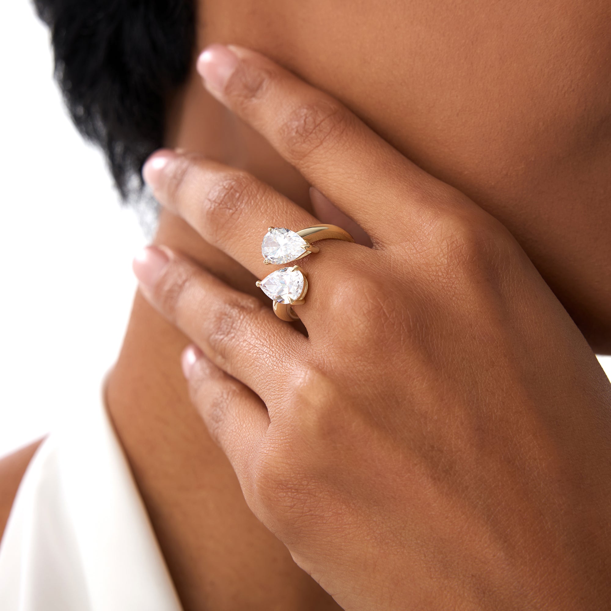 OBFJ0408 - 3.05ctw 14k Pear Shaped Lab Grown Diamond Toi et Moi Ring - Zora 3