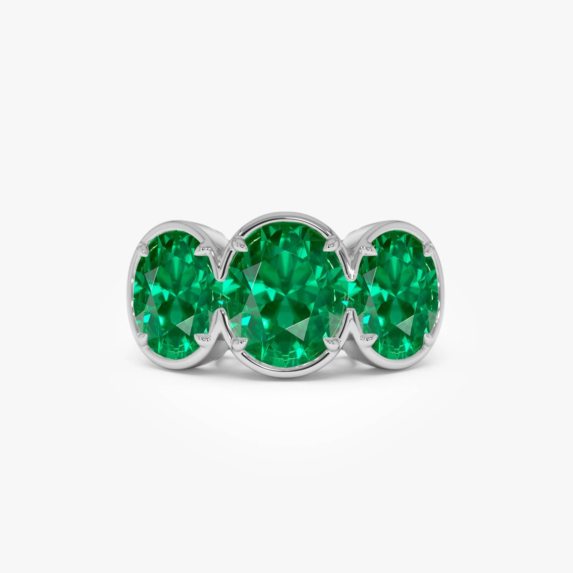 OBFJ0363 - 9.15 Ctw 14k Lab Grown Colombian Emerald Three Stone Ring - Thea 6