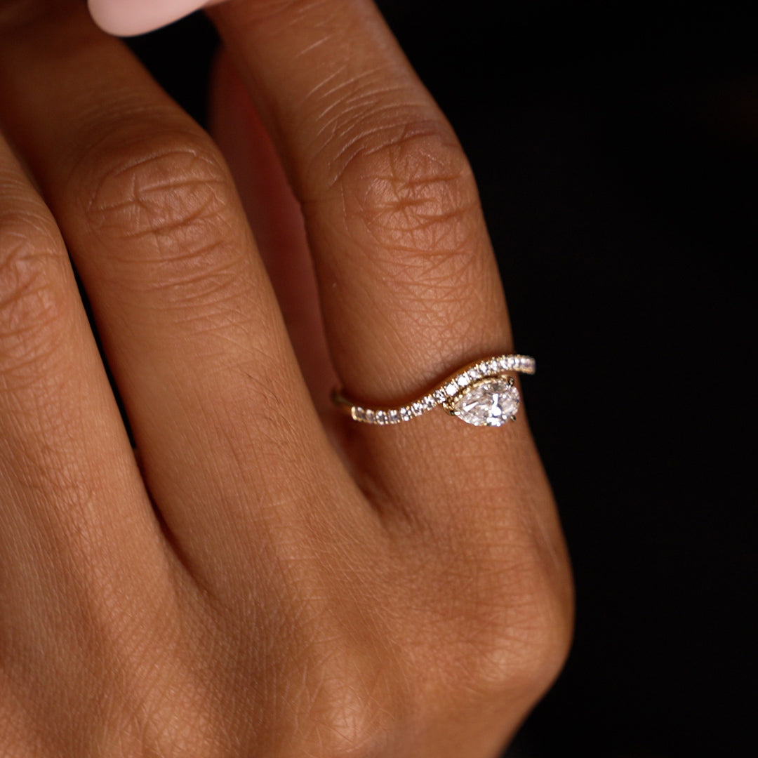 OBFJ0384 - 0.67 Ctw 14k Pear Shaped Lab Grown Diamond Wavy Pavé Ring - Faye 3