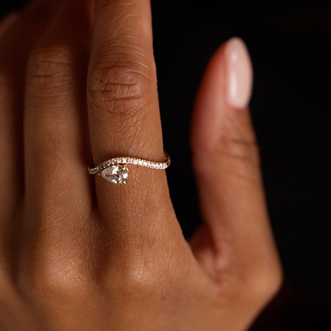 OBFJ0384 - 0.67 Ctw 14k Pear Shaped Lab Grown Diamond Wavy Pavé Ring - Faye 4