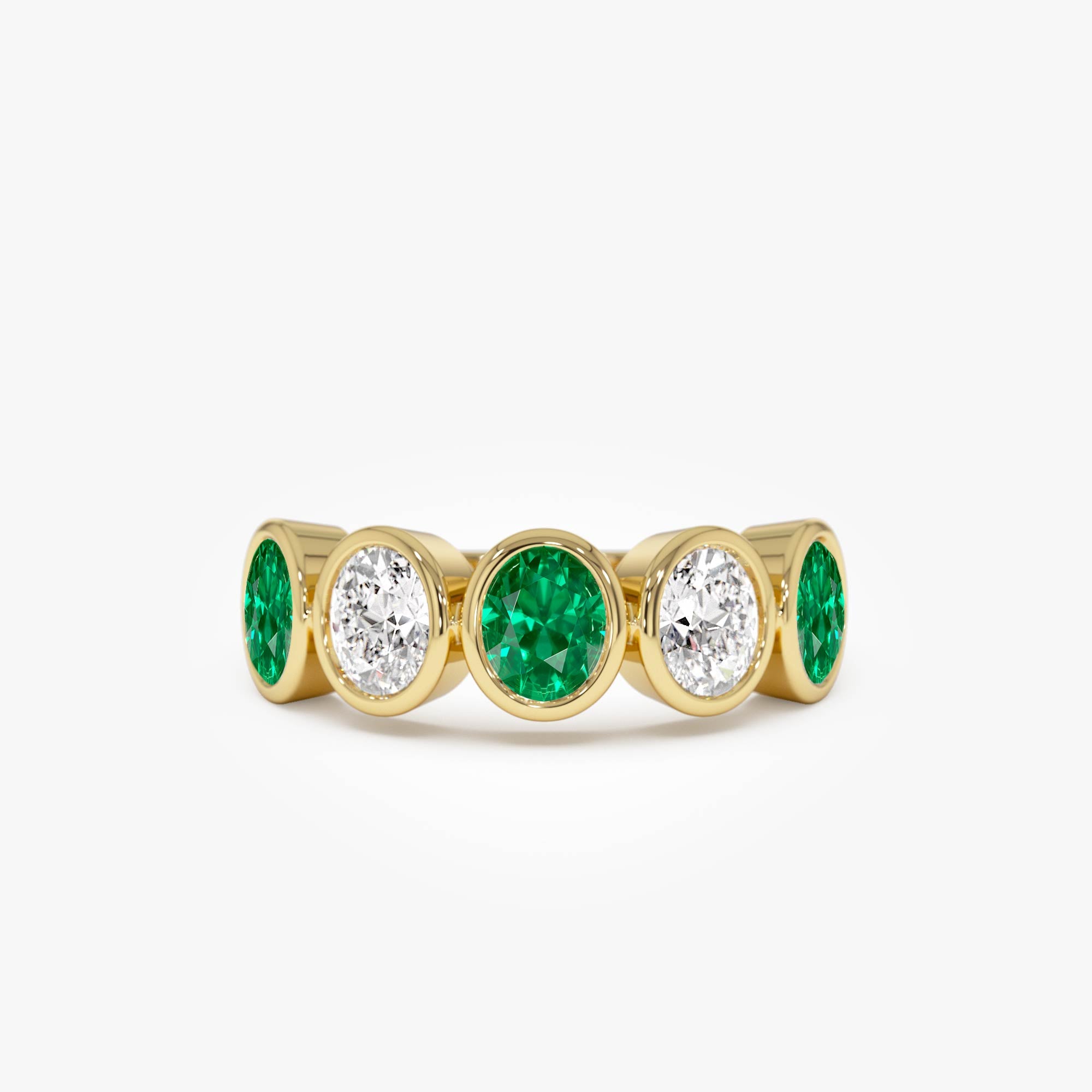 OBFJ0077 - 14K Gold Lab Grown Round Diamond and Emerald Anniversary Band 1