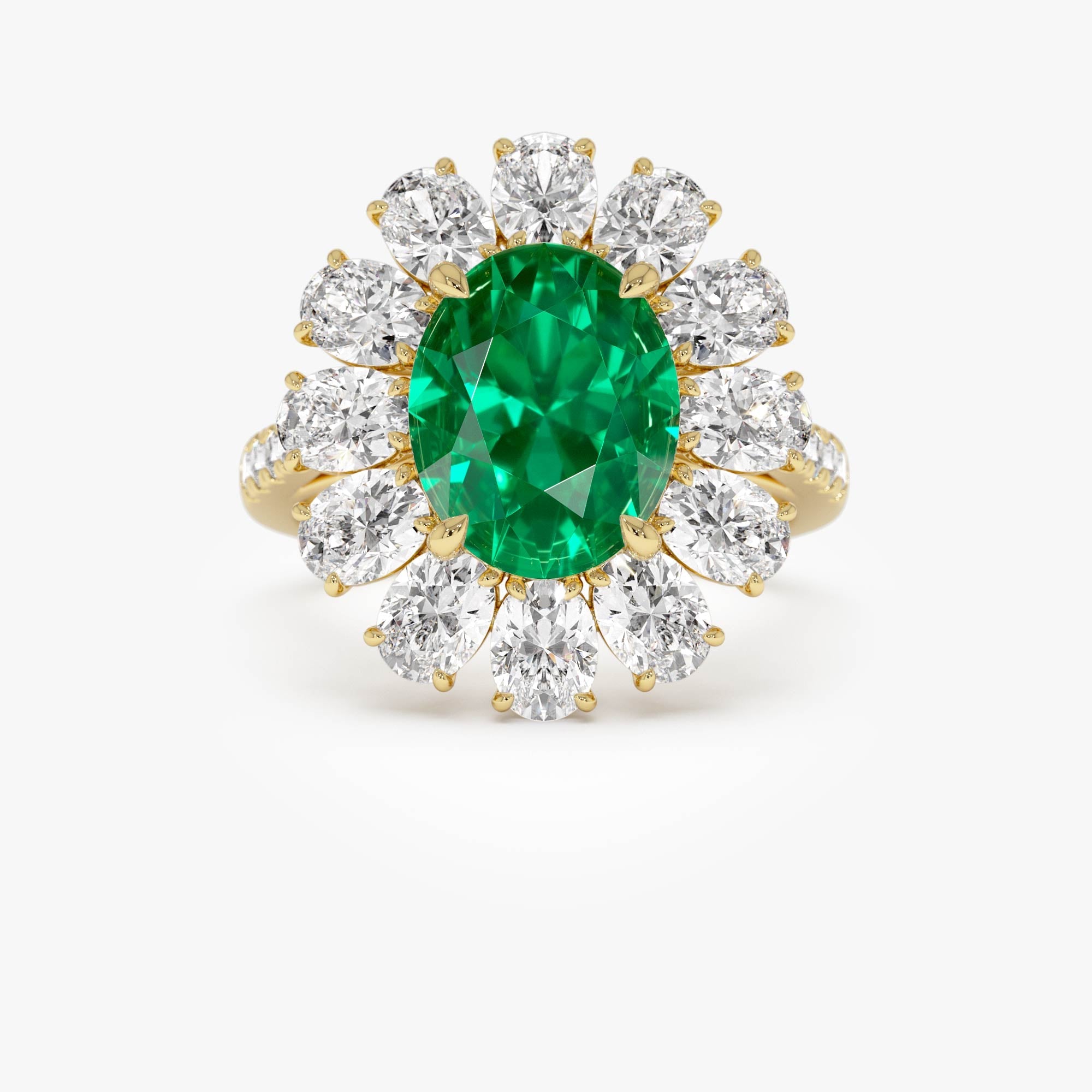 OBFJ0370 - 5.30 Ctw 14k Lab Grown Colombian Emerald and Oval Diamond Halo Statement Ring - Nysa 1