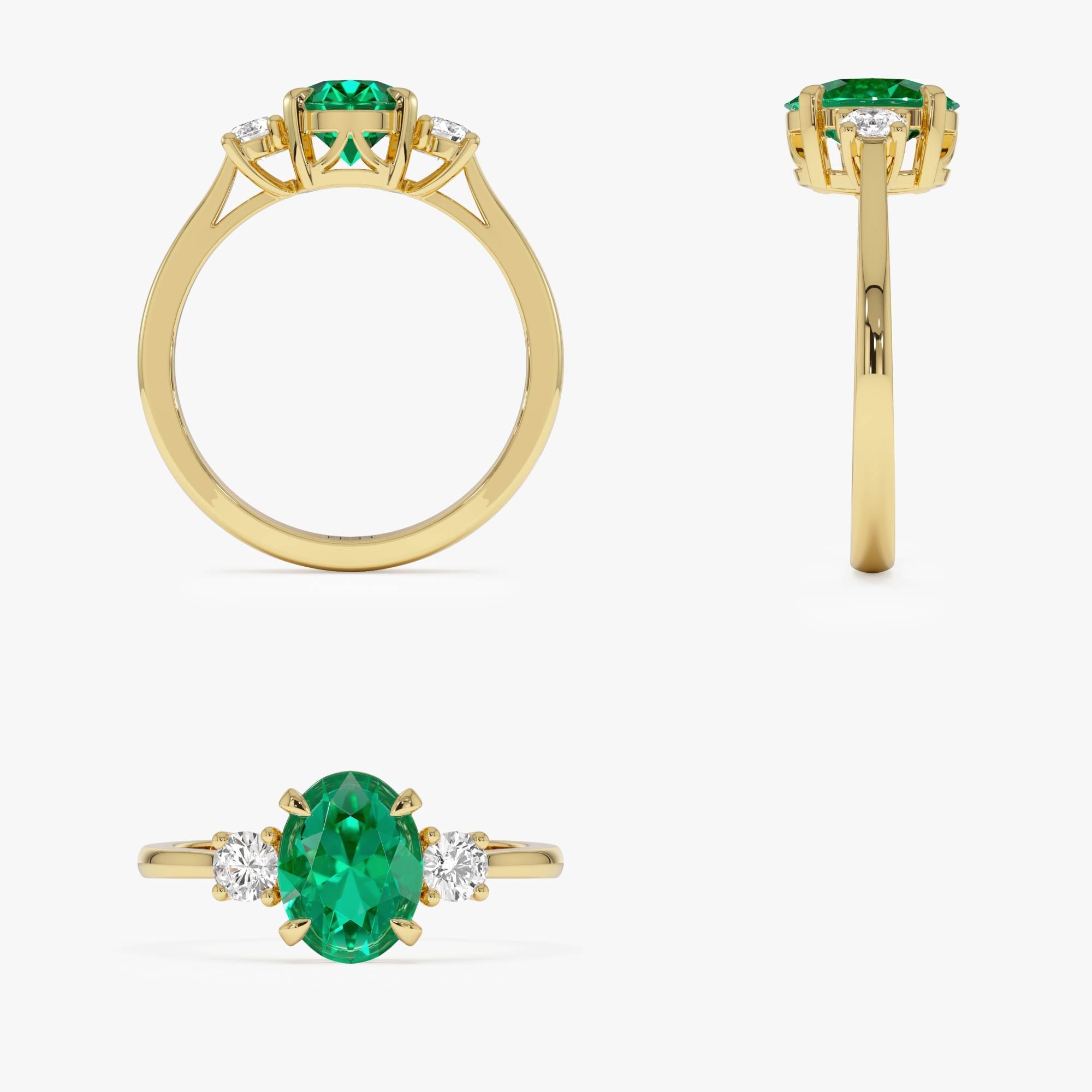 OBFJ0378 - 1.20 Ctw 14k Lab Grown Colombian Emerald and Diamond Three Stone Ring - Lyra 9