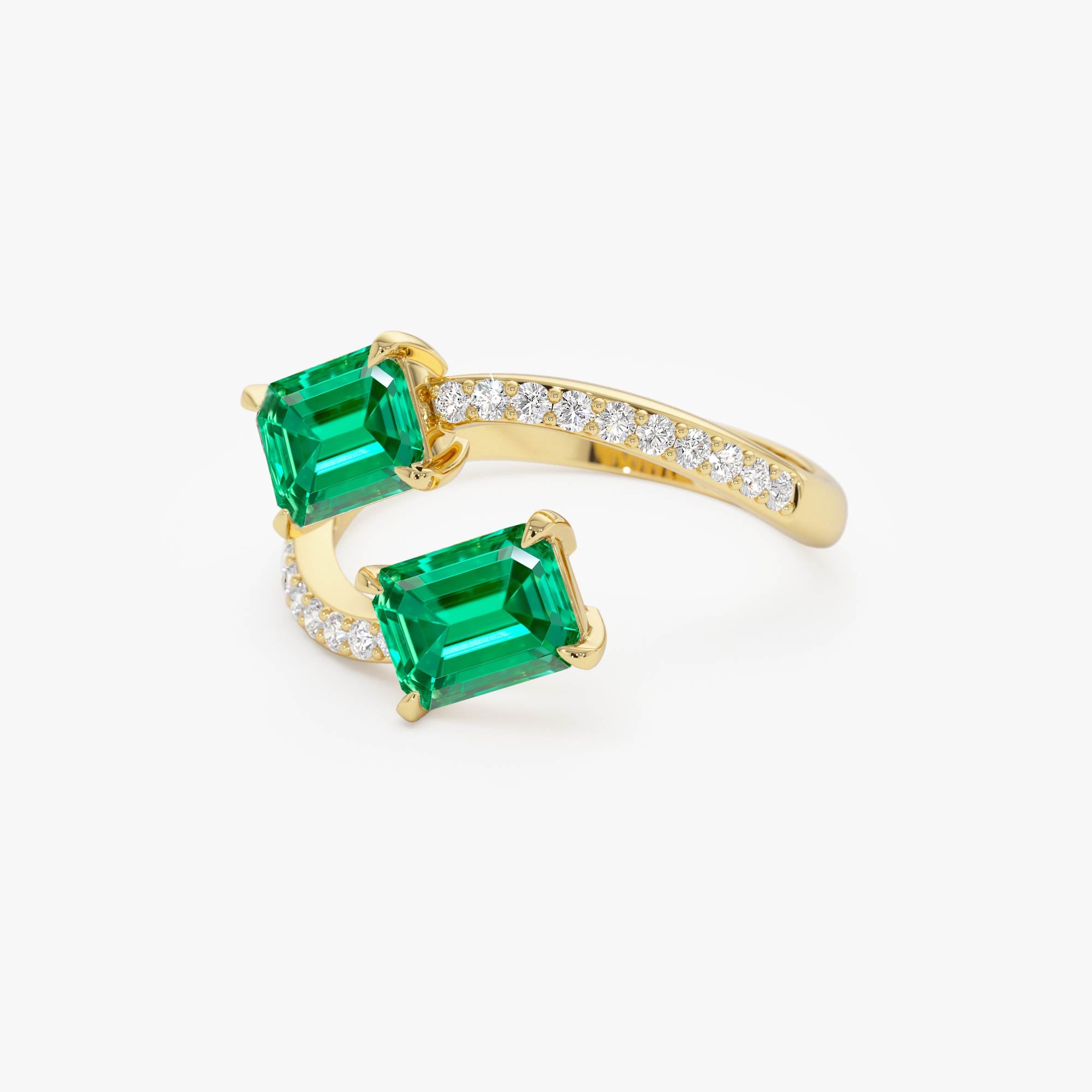 OBFJ0373 - 1.15 Ctw 14k Lab Grown Emerald and Diamond Bypass Statement Ring - Danae 9