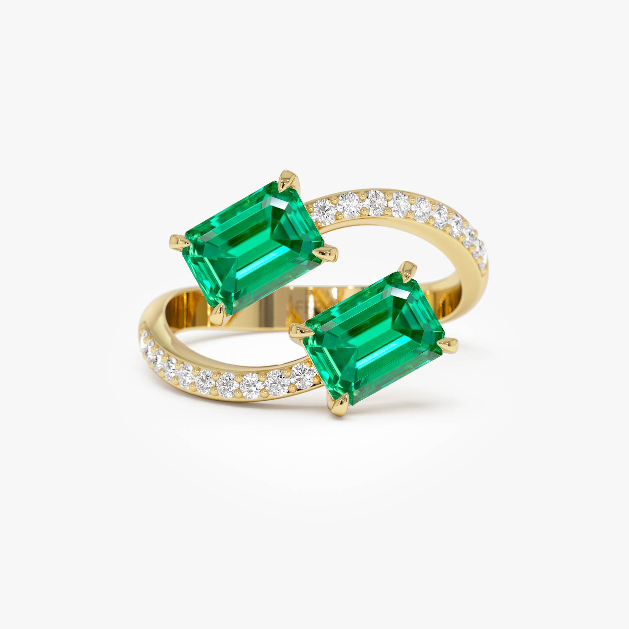 OBFJ0373 - 1.15 Ctw 14k Lab Grown Emerald and Diamond Bypass Statement Ring - Danae 1