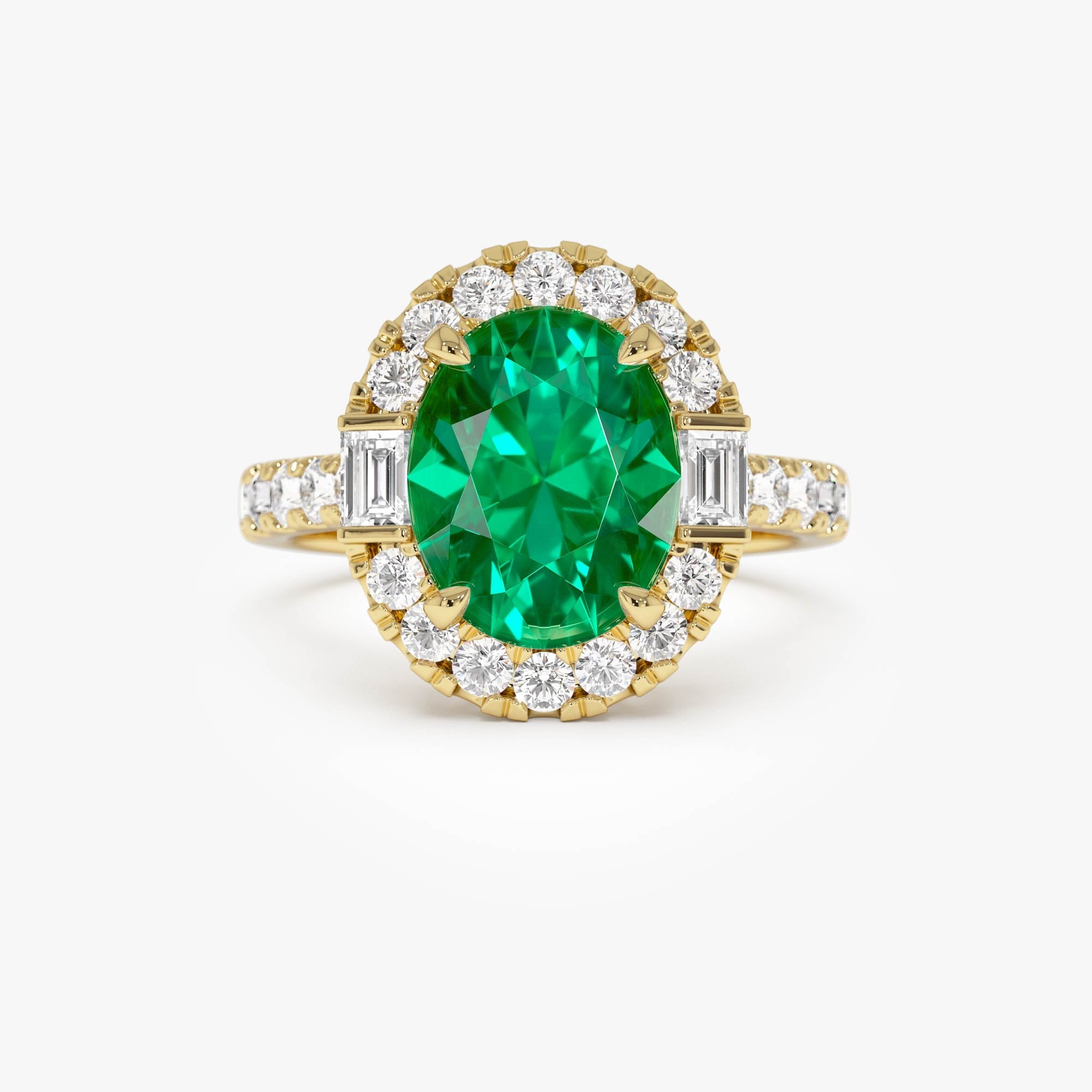 OBFJ0381 - 4.20 Ctw 14k Oval Shape Lab Grown Colombian Emerald and Diamond Halo Engagement Ring - Alma 1