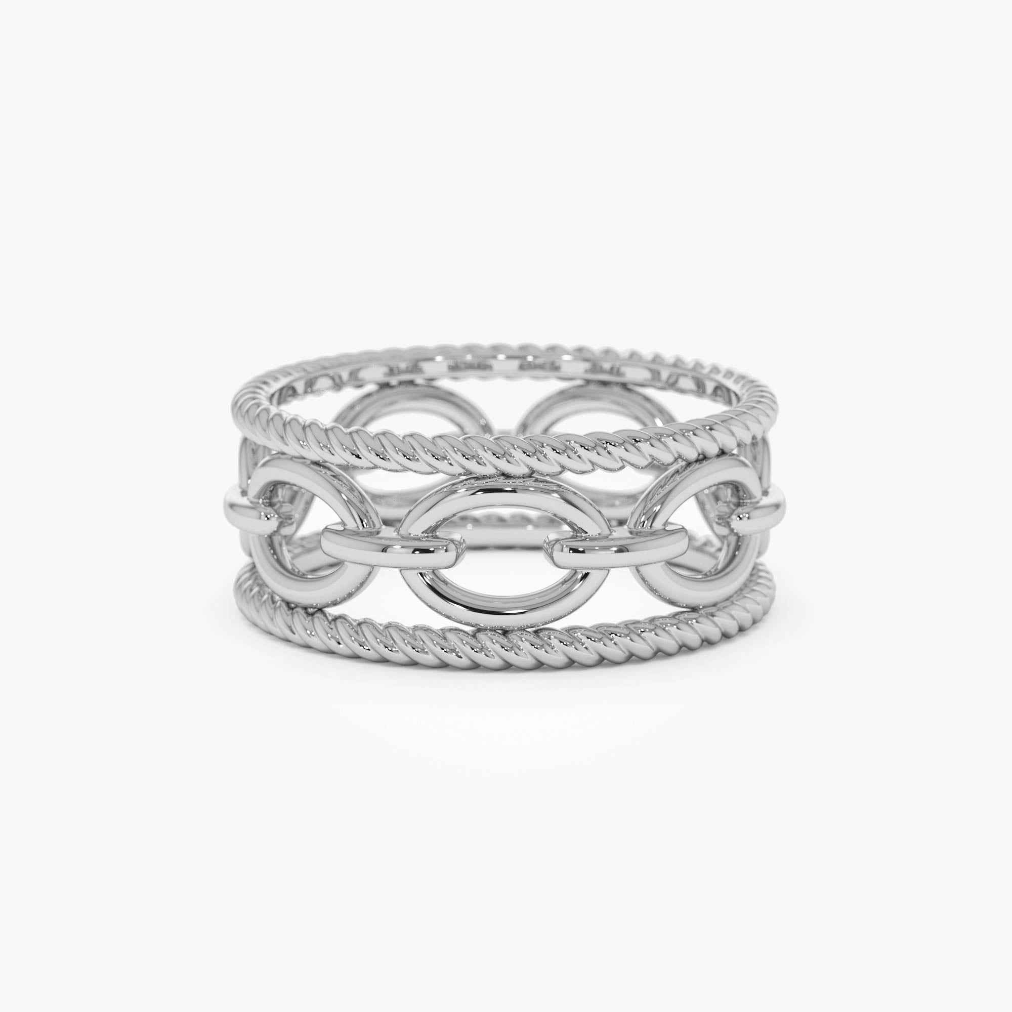 OBFJ0864 - 14k Rope Chain Link Unique Ring 6