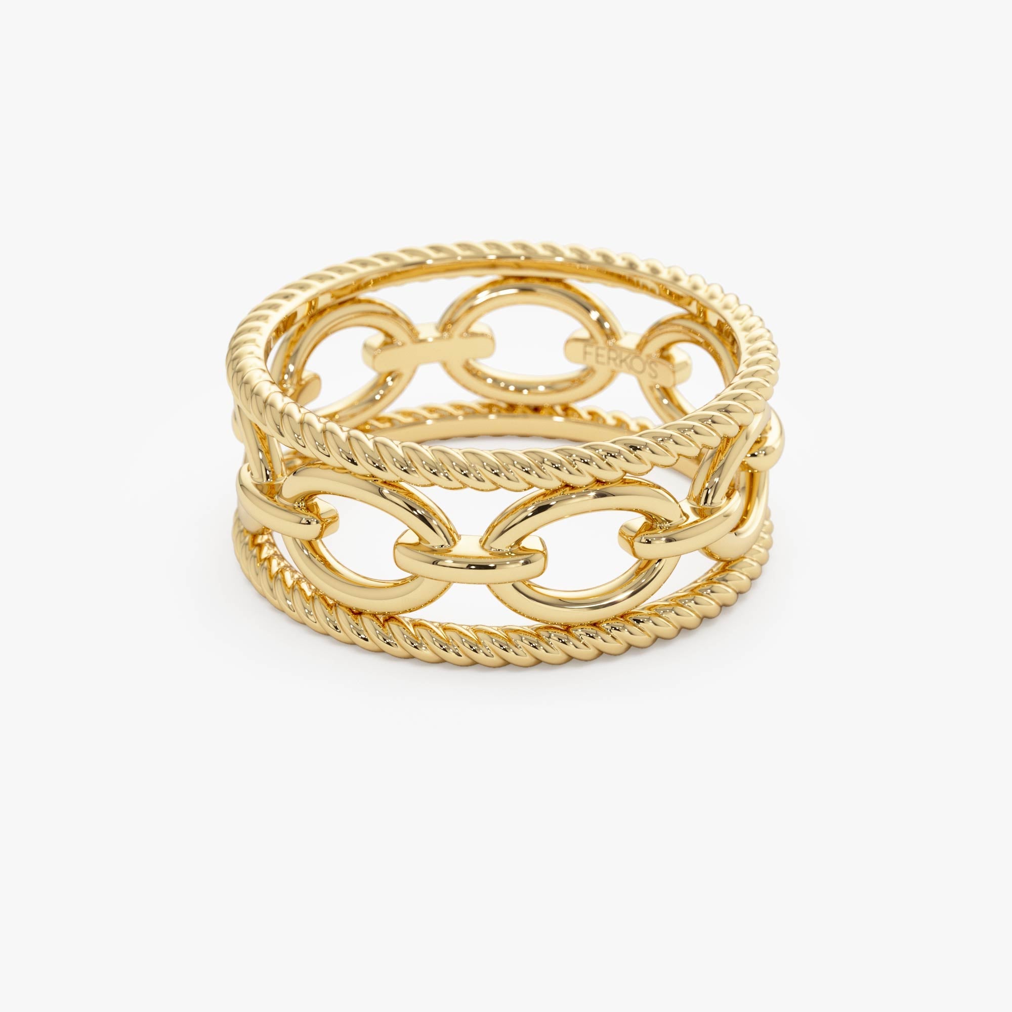 OBFJ0864 - 14k Rope Chain Link Unique Ring 7