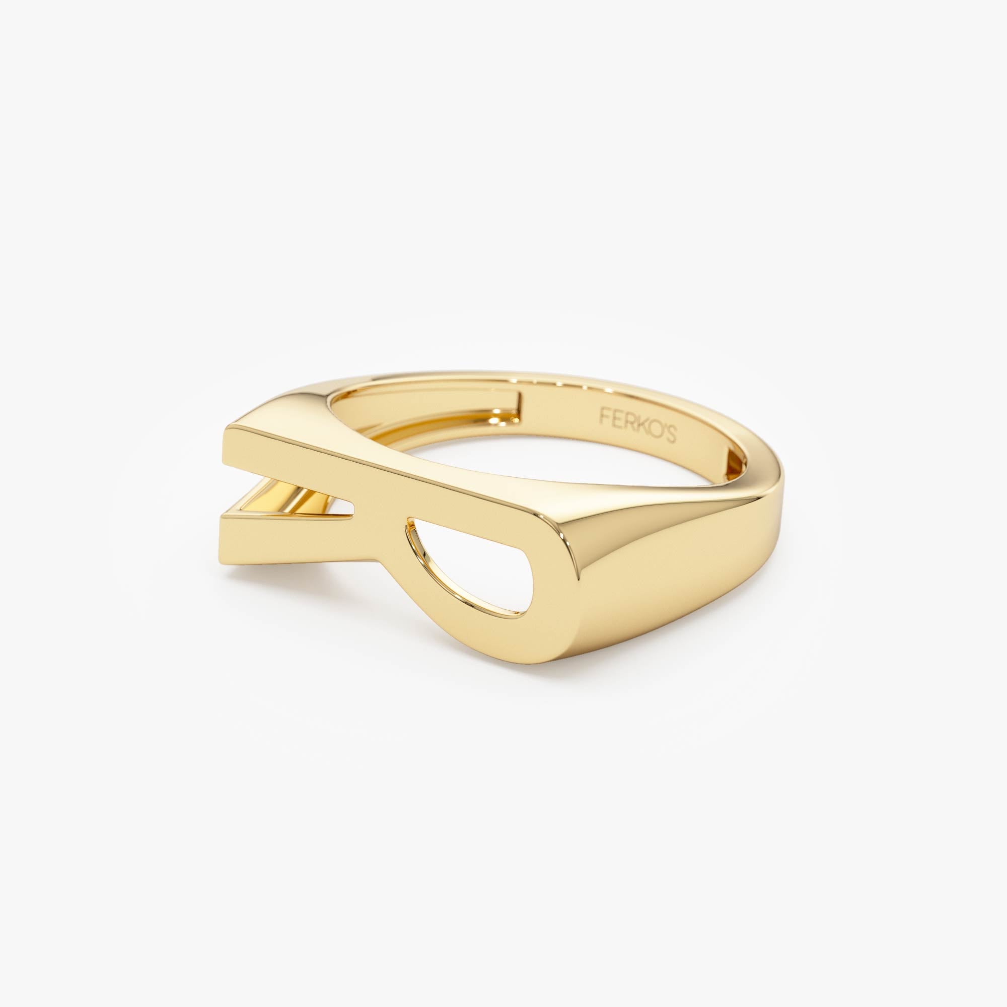 OBFJ0437 - 14k Gold Modern Abstract Personalized Initial Ring 8