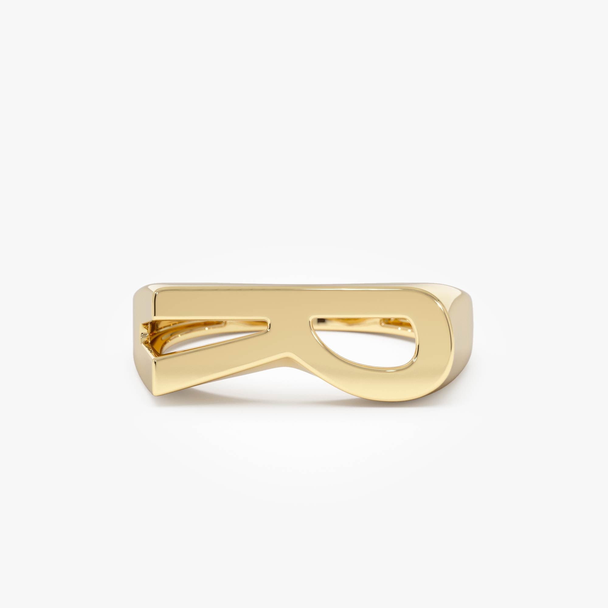 OBFJ0437 - 14k Gold Modern Abstract Personalized Initial Ring 1
