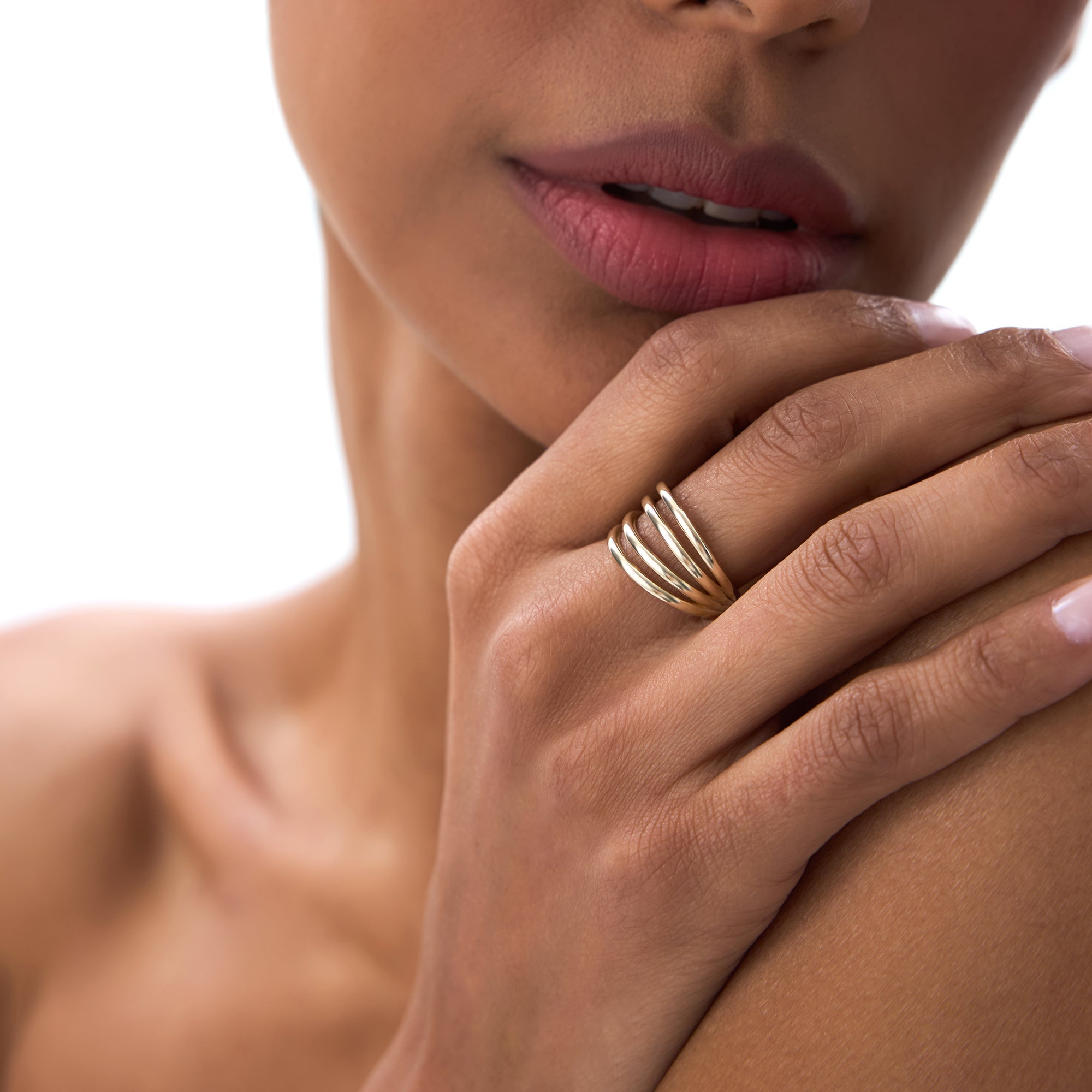 OBFJ0730 - 14k Gold Four Band Statement Ring 3