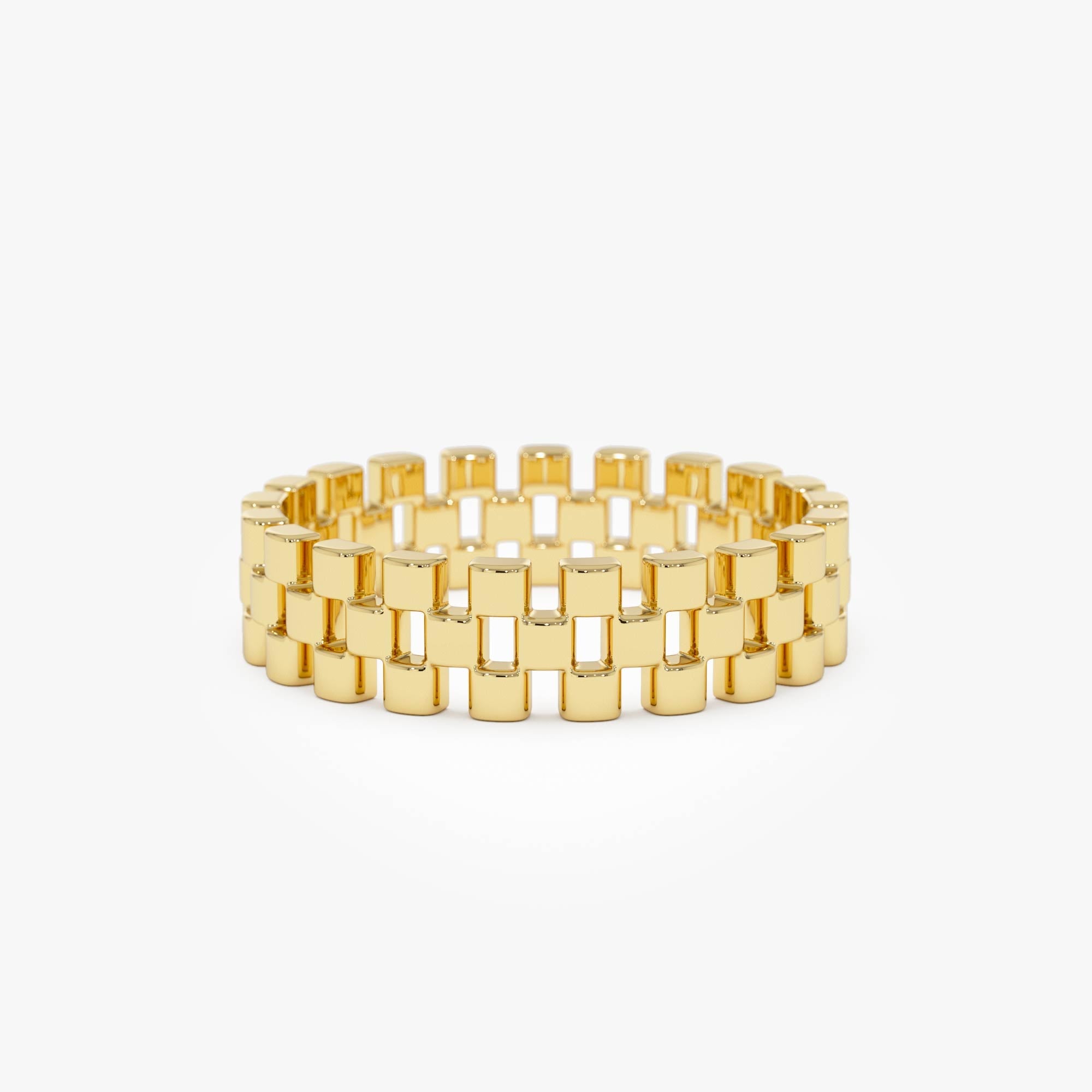 OBFJ0726 - 14k Gold 3 Row Link Ring 1