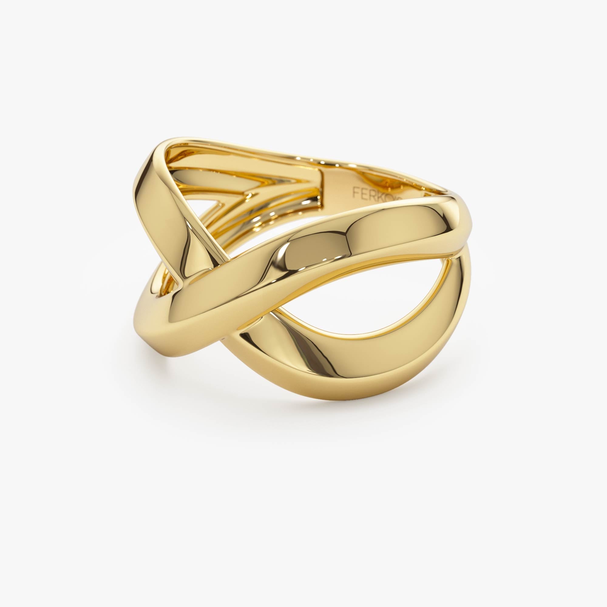 OBFJ0722 - 14K Chunky Gold Criss Cross Statement Ring 7