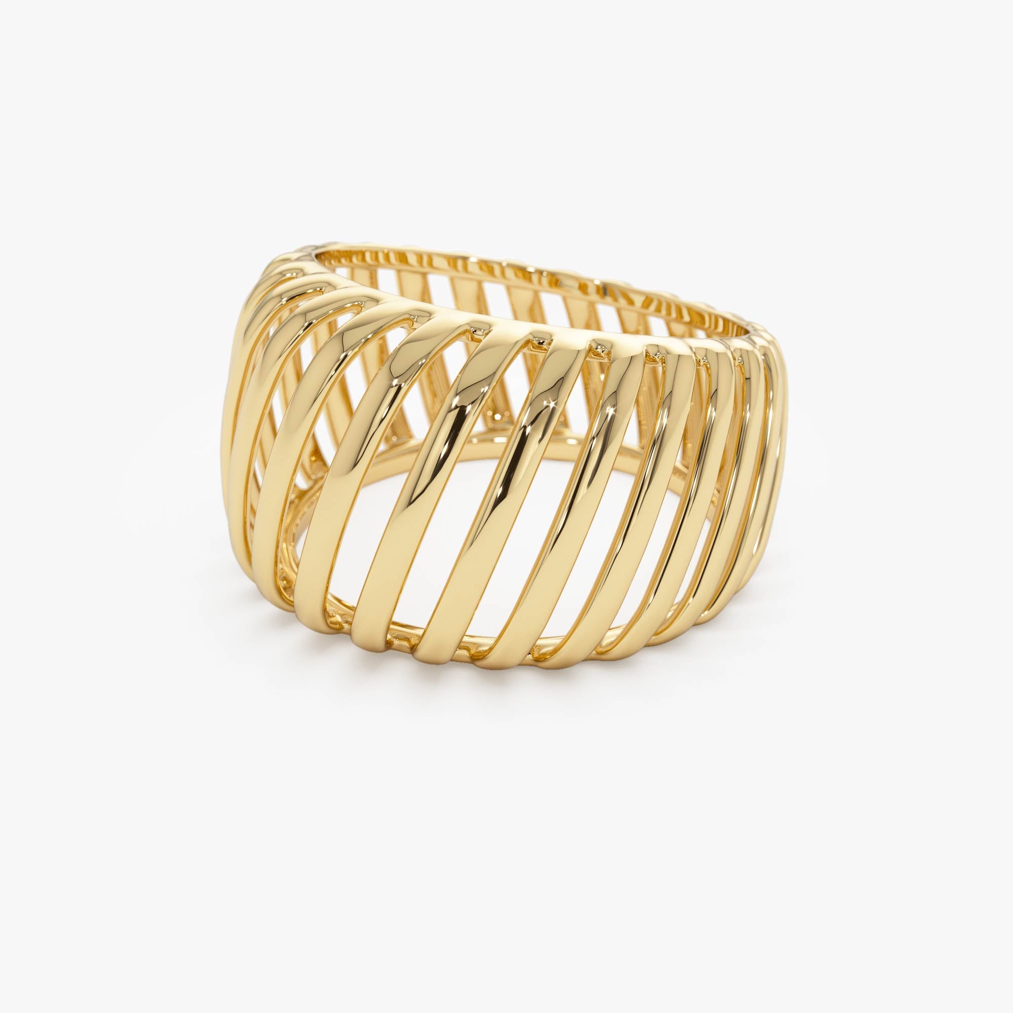 OBFJ0532 - 14k Gold Wide Cage Band Ring 10