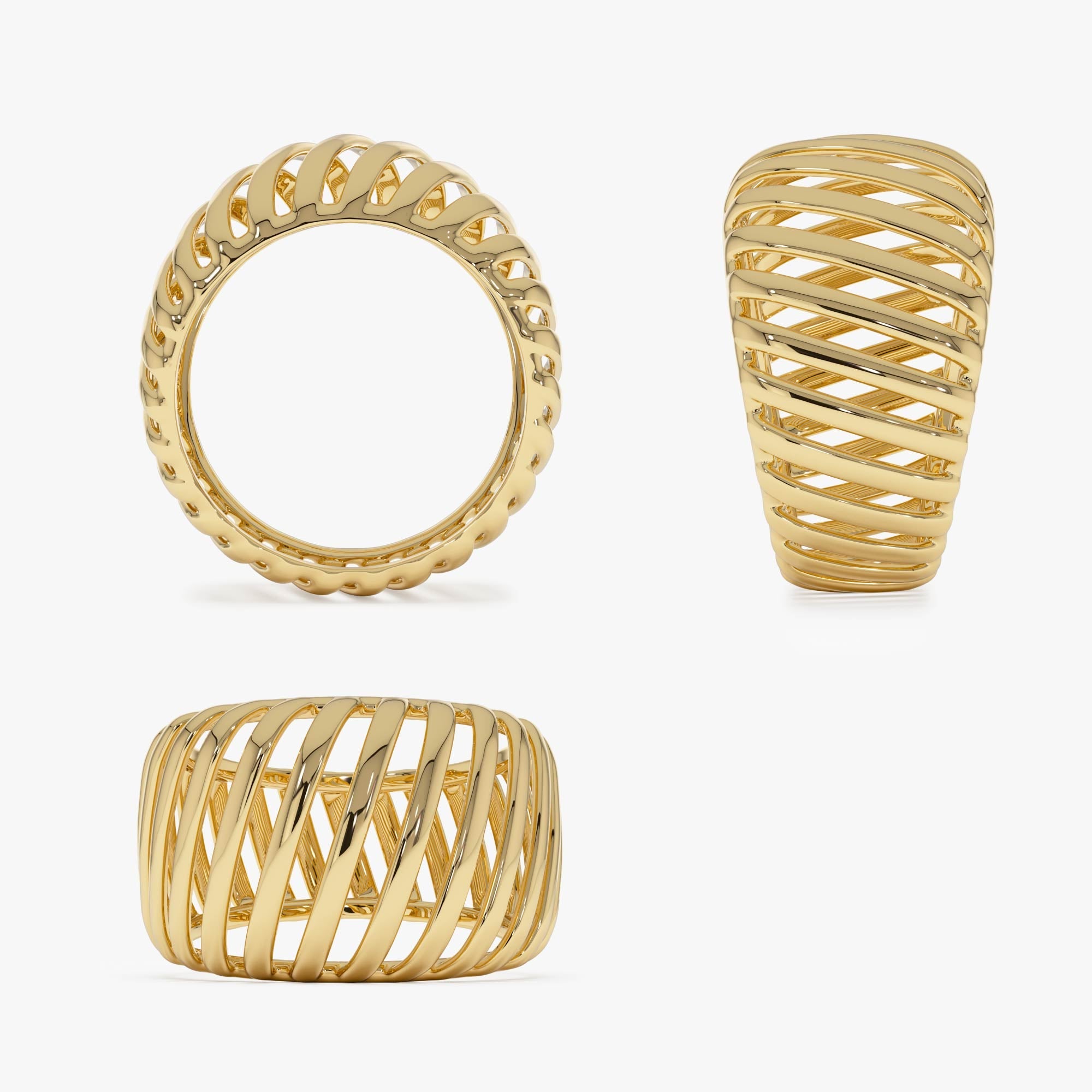 OBFJ0532 - 14k Gold Wide Cage Band Ring 11