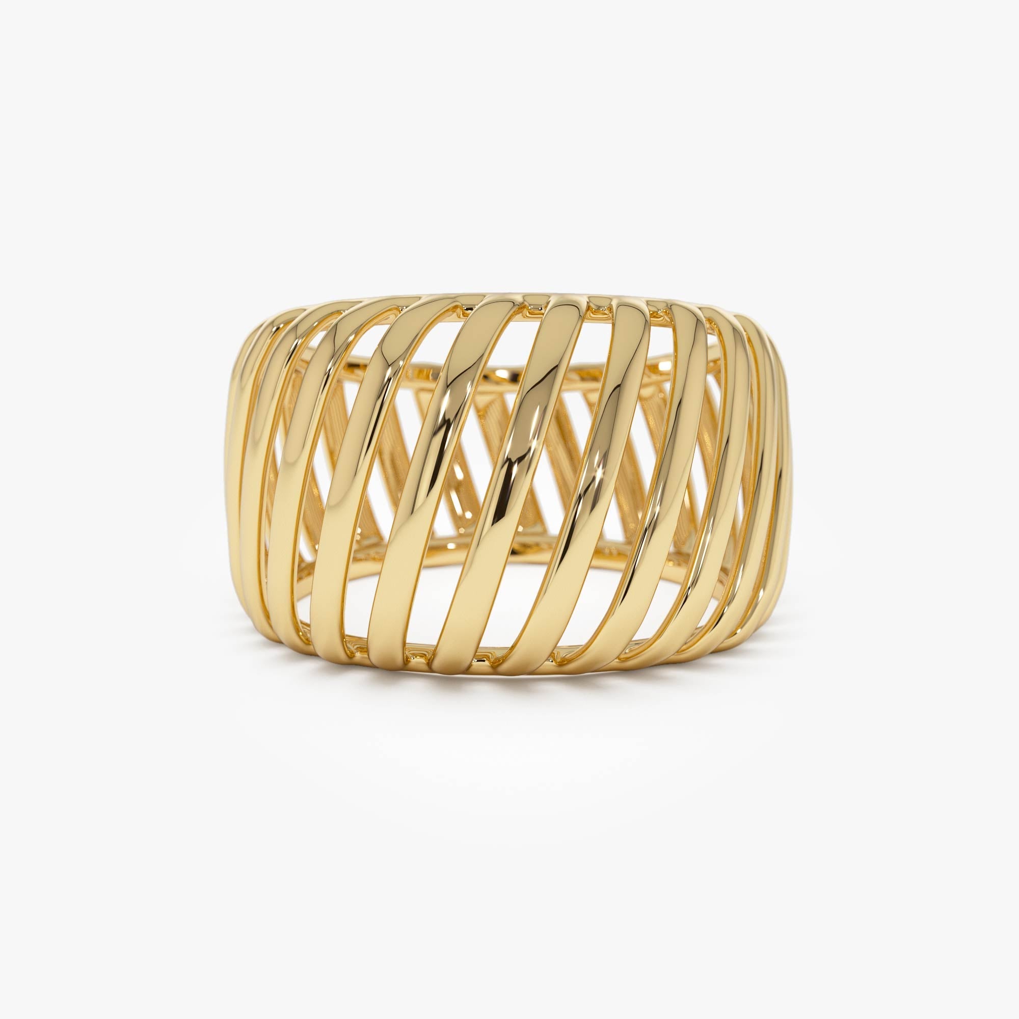 OBFJ0532 - 14k Gold Wide Cage Band Ring 1