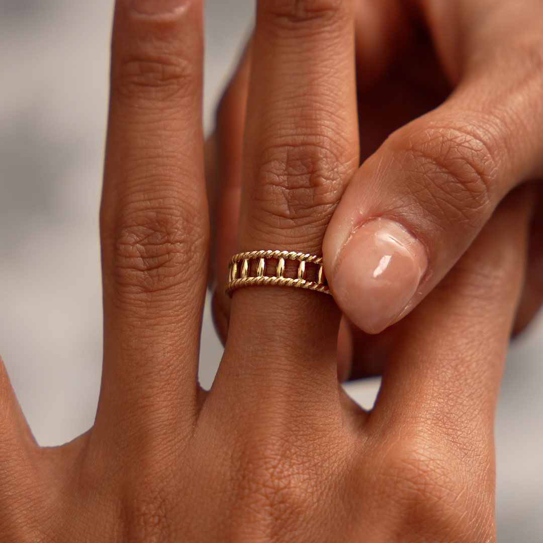 OBFJ0526 - 14k Double Rope Link Band Ring 6