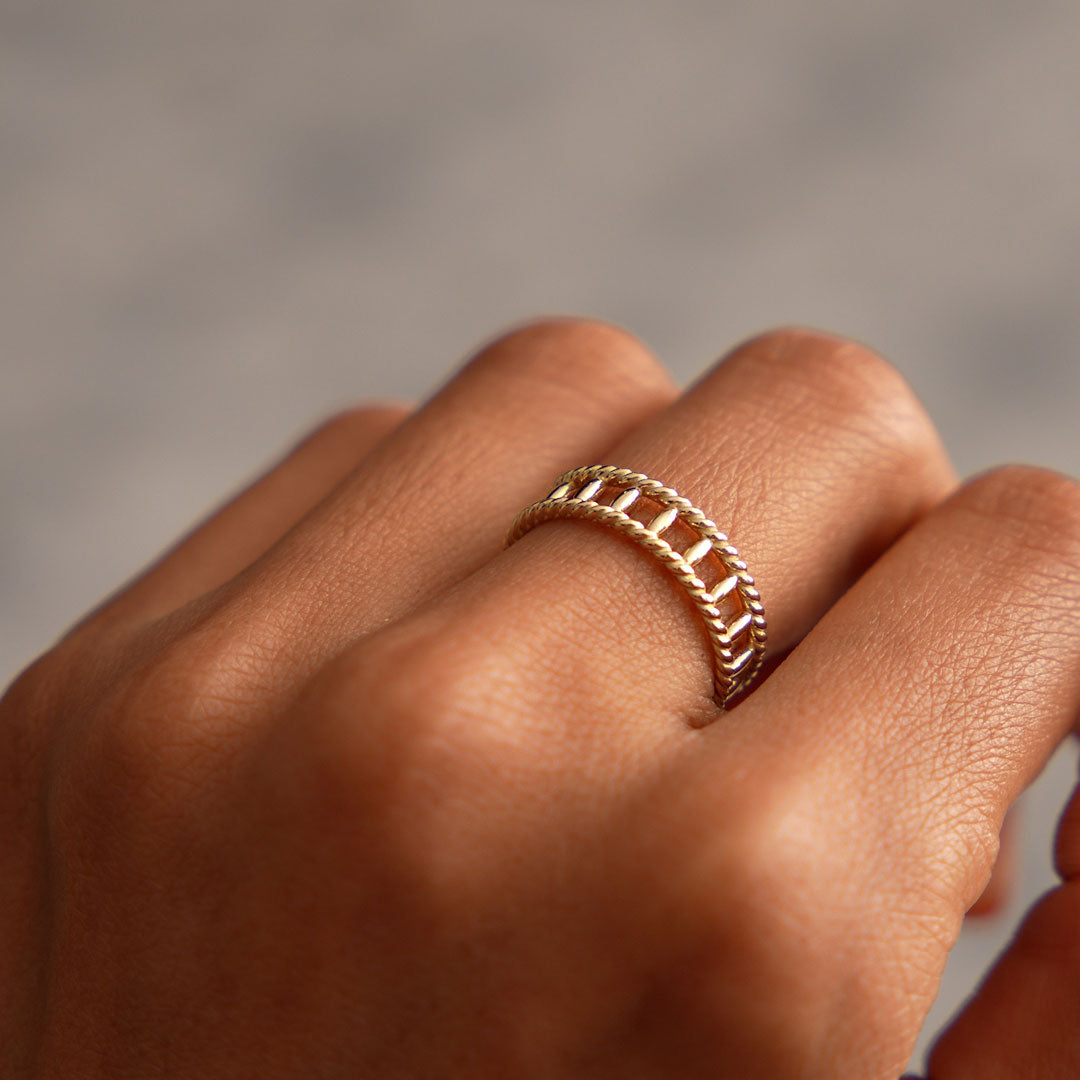 OBFJ0526 - 14k Double Rope Link Band Ring 2