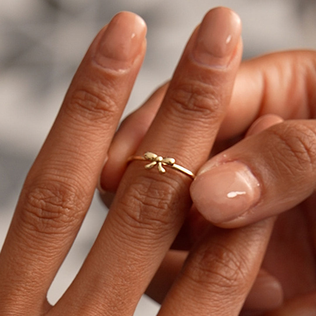 OBFJ0521 - 14k Plain Gold Balloon Bow Ring 2