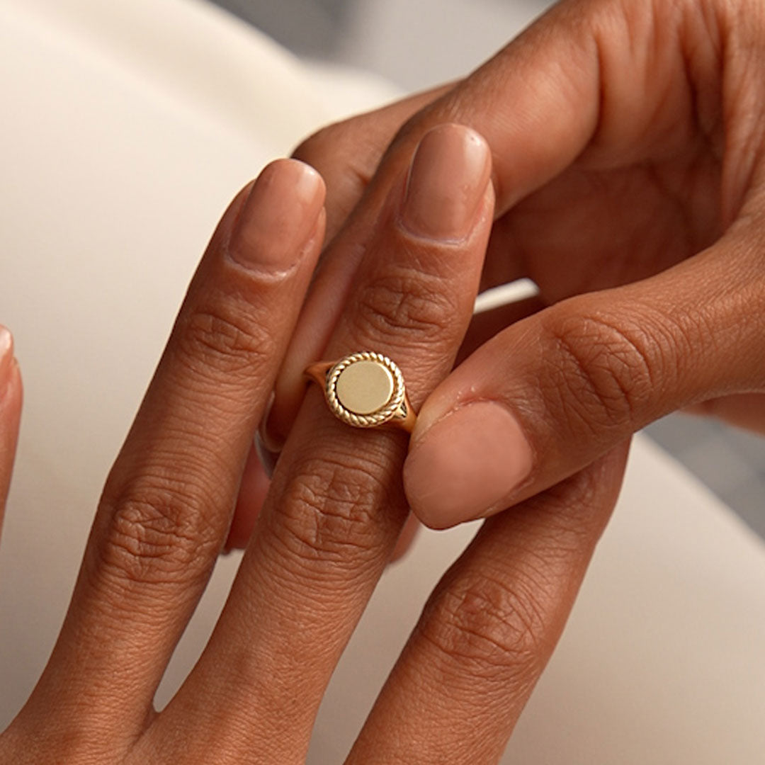 OBFJ0516 - 14K Rope Border Oval Signet Ring 6
