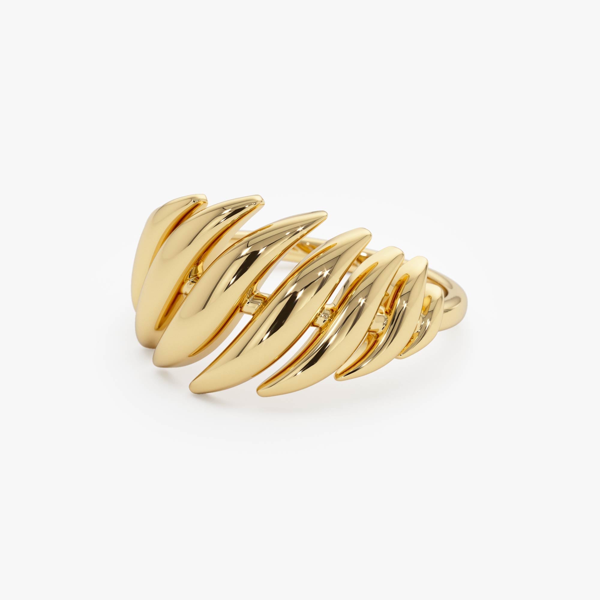 OBFJ0431 - 14k Gold Chunky Wave Dome Cocktail Ring 8