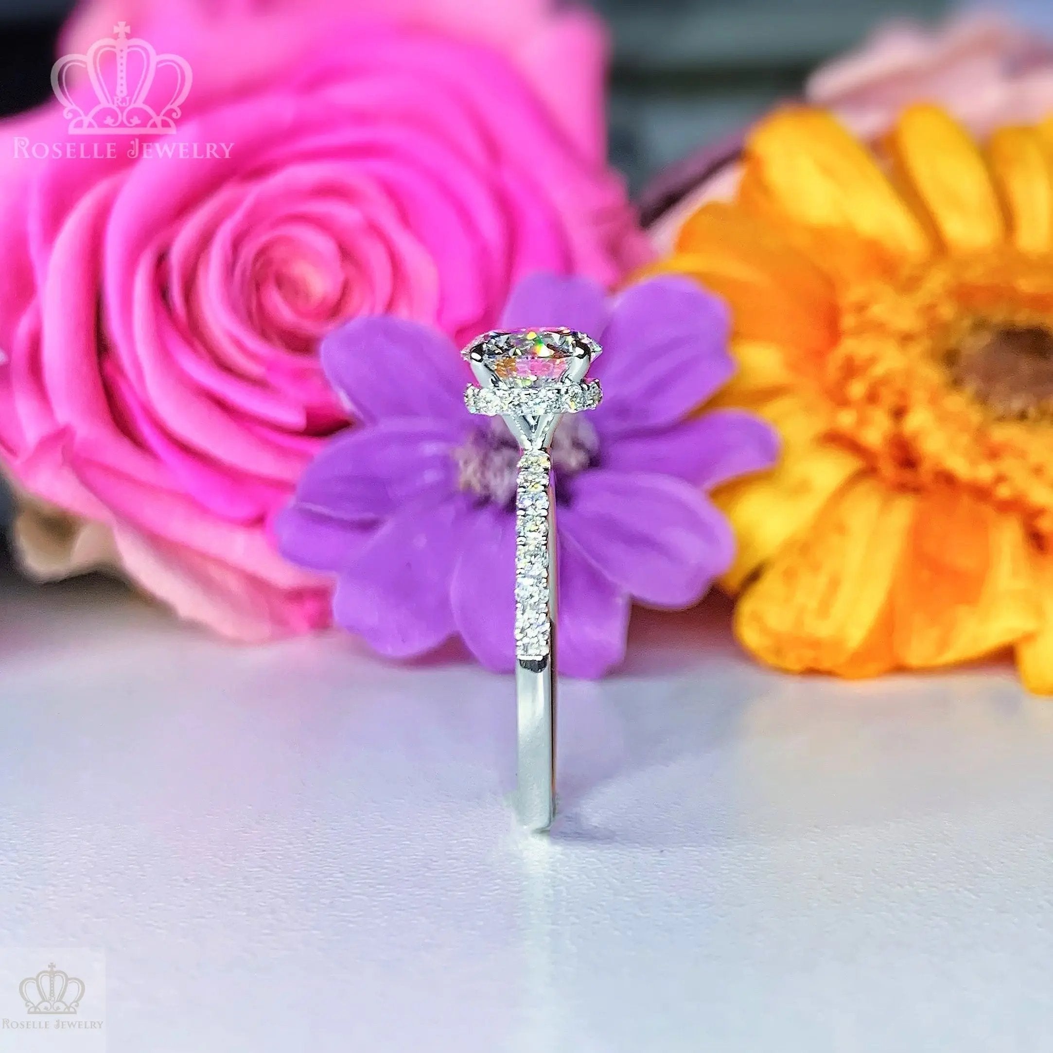 1.75CTW Halo Lab Grown Side Stone Diamond Engagement Ring - LGR010 - Roselle Jewelry