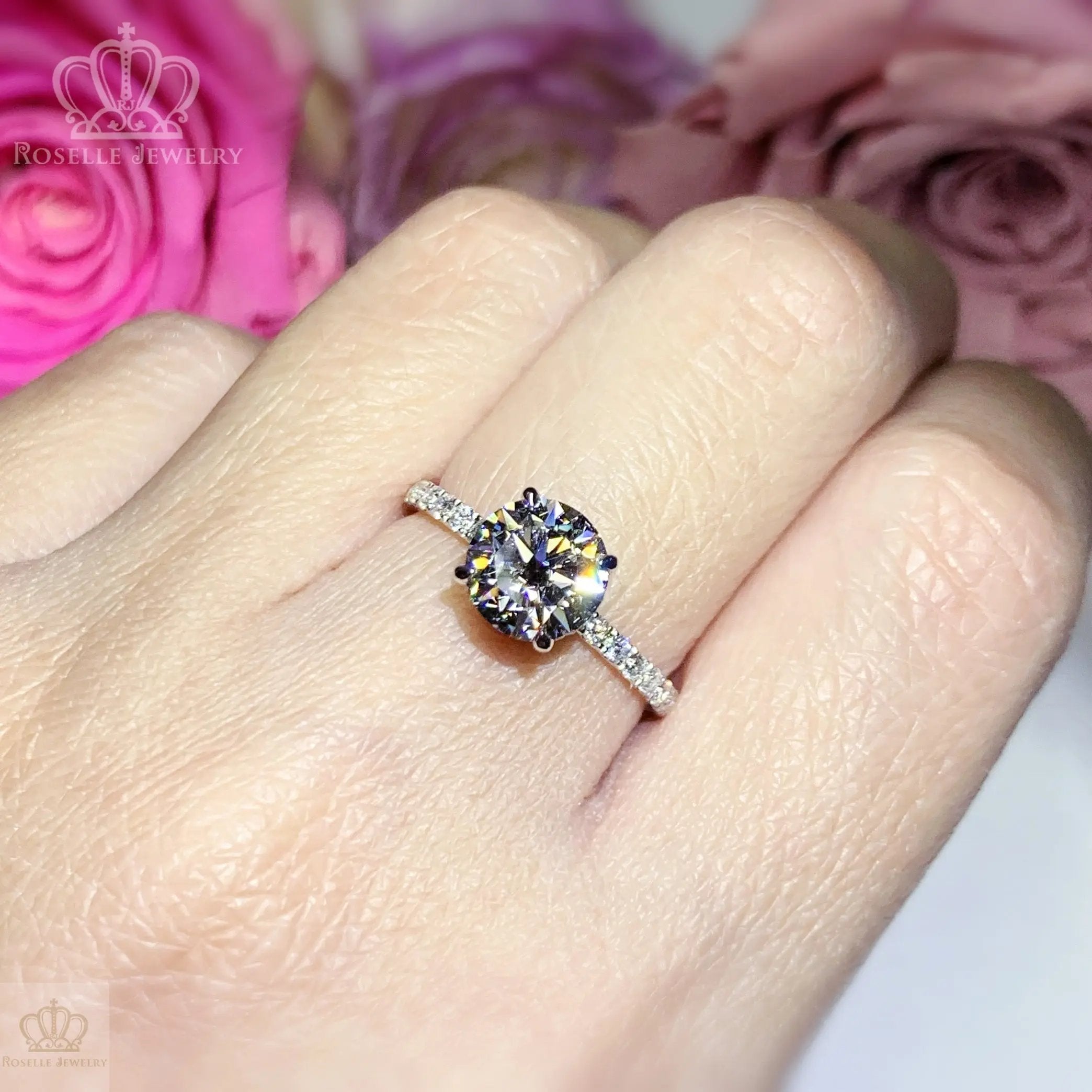 1.75CTW Halo Lab Grown Side Stone Diamond Engagement Ring - LGR010 - Roselle Jewelry