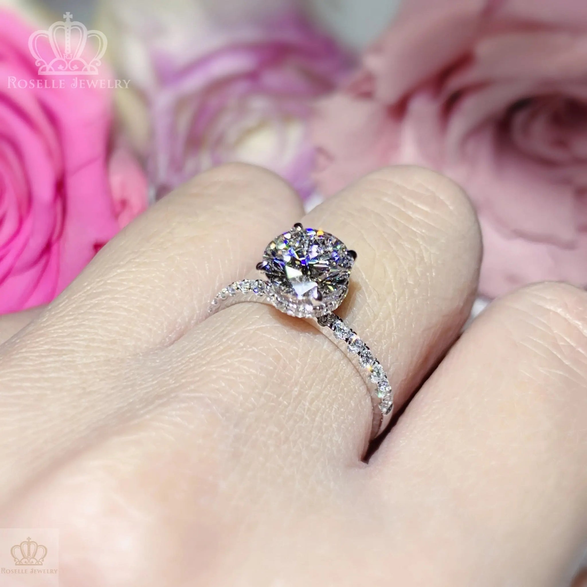 1.75CTW Halo Lab Grown Side Stone Diamond Engagement Ring - LGR010 - Roselle Jewelry