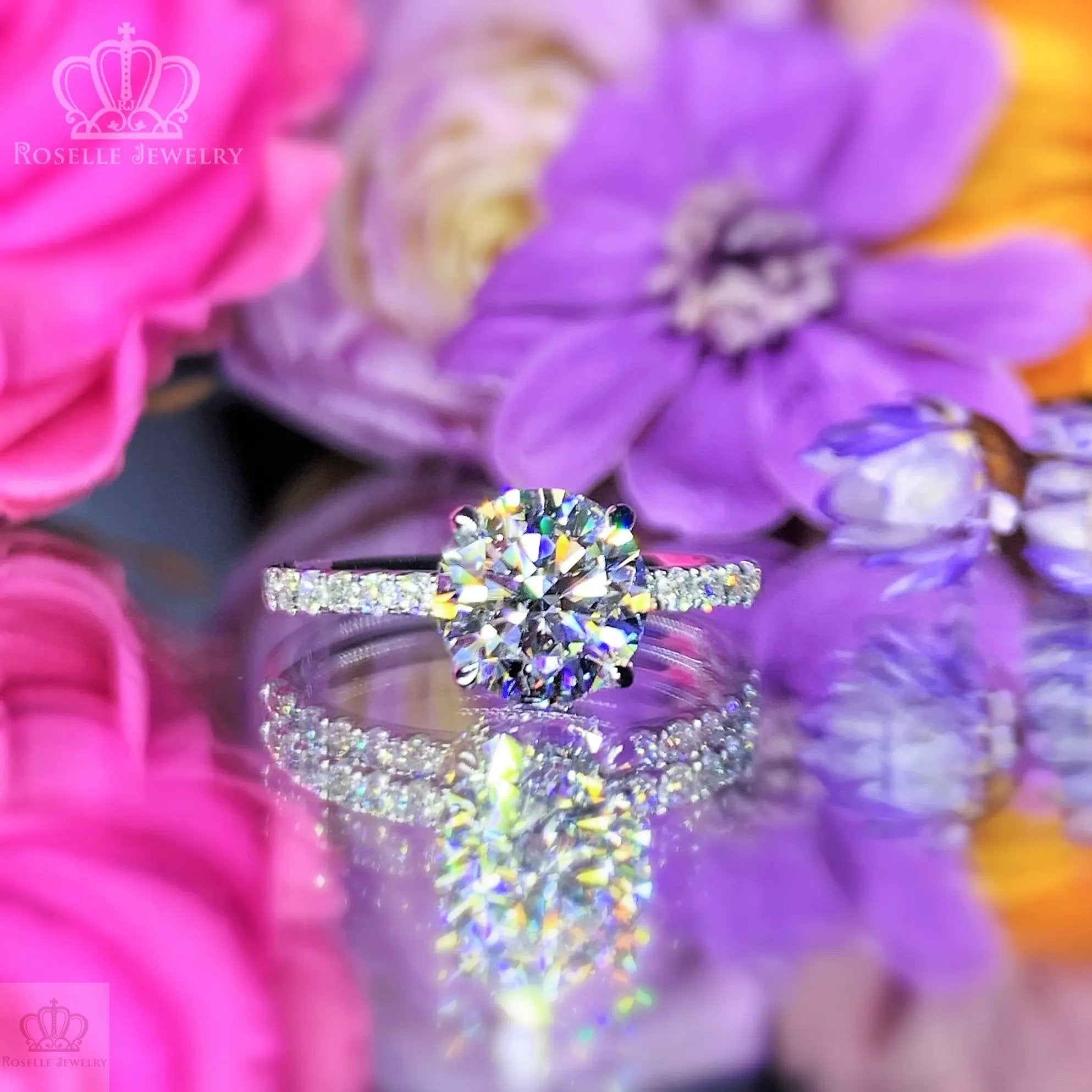 1.75CTW Halo Lab Grown Side Stone Diamond Engagement Ring - LGR010 - Roselle Jewelry