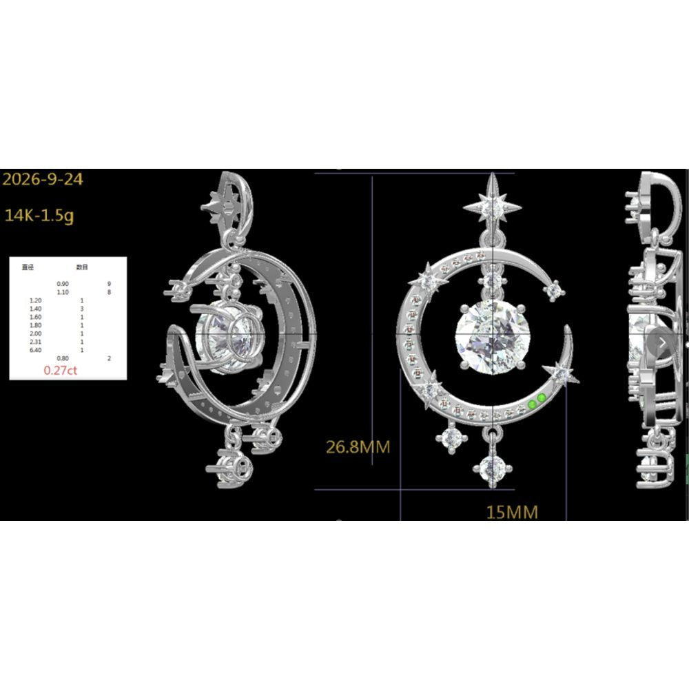 LC0924 - Ciondolo Diamante Rotondo Luna e Stella Celestiale