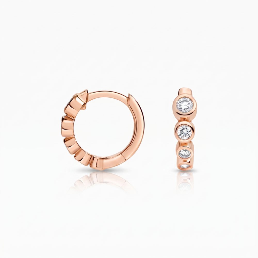 LE577 - Anya Bezel Set Round Diamond Huggie Hoop Earrings