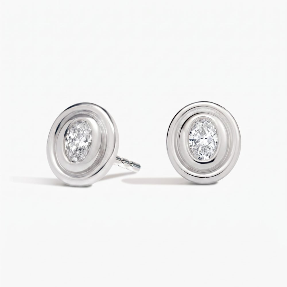LE2689 - Vera Oval Lab Diamond Bezel Stud Earrings 0.30 CTW