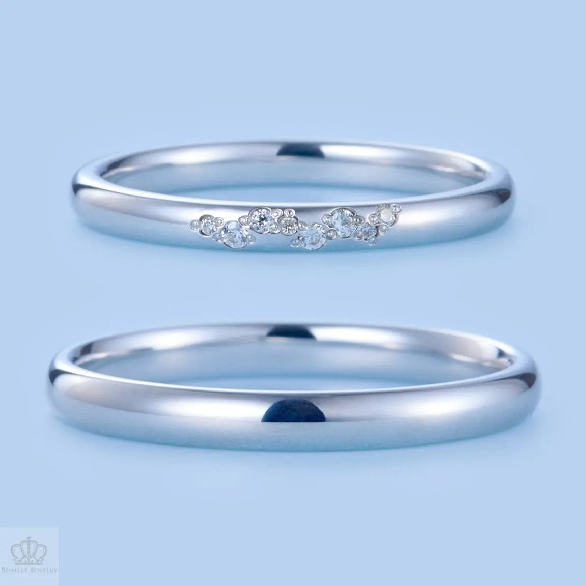 Japanese Style Couple Diamond Wedding Ring Set - WM13 - Roselle Jewelry