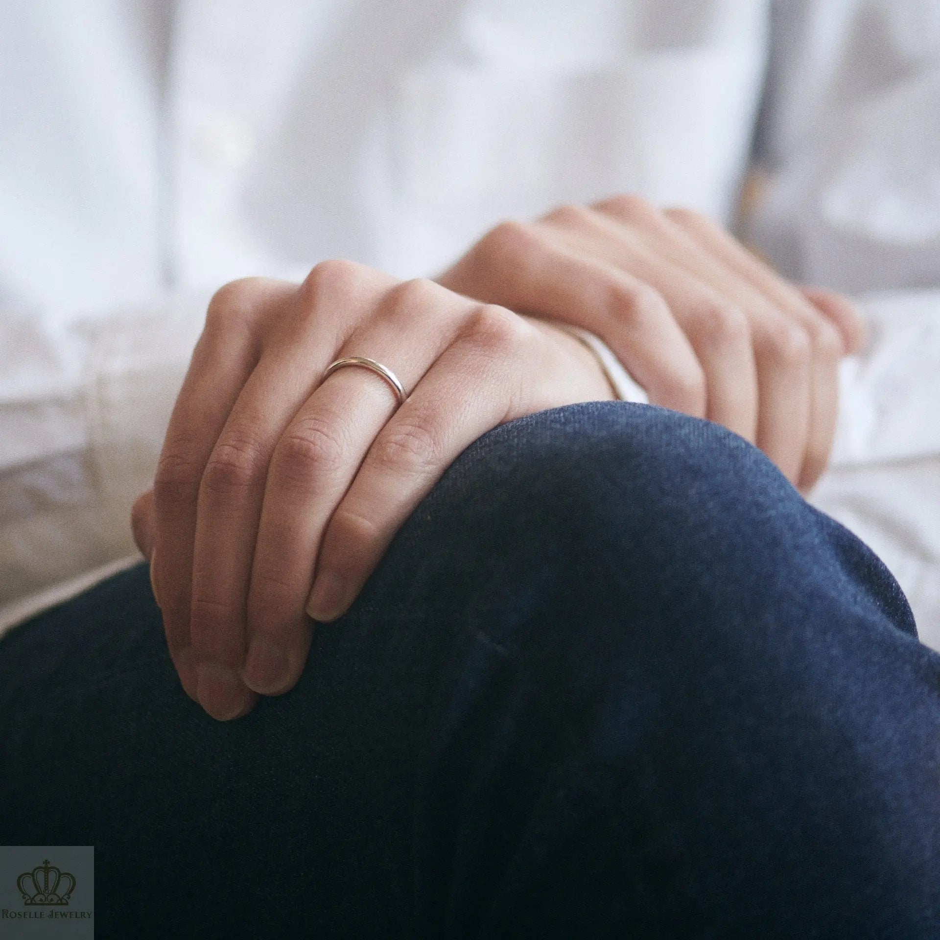 Japanese Style Two Tone Couple Diamond Wedding Ring Set - WM16 - Roselle Jewelry