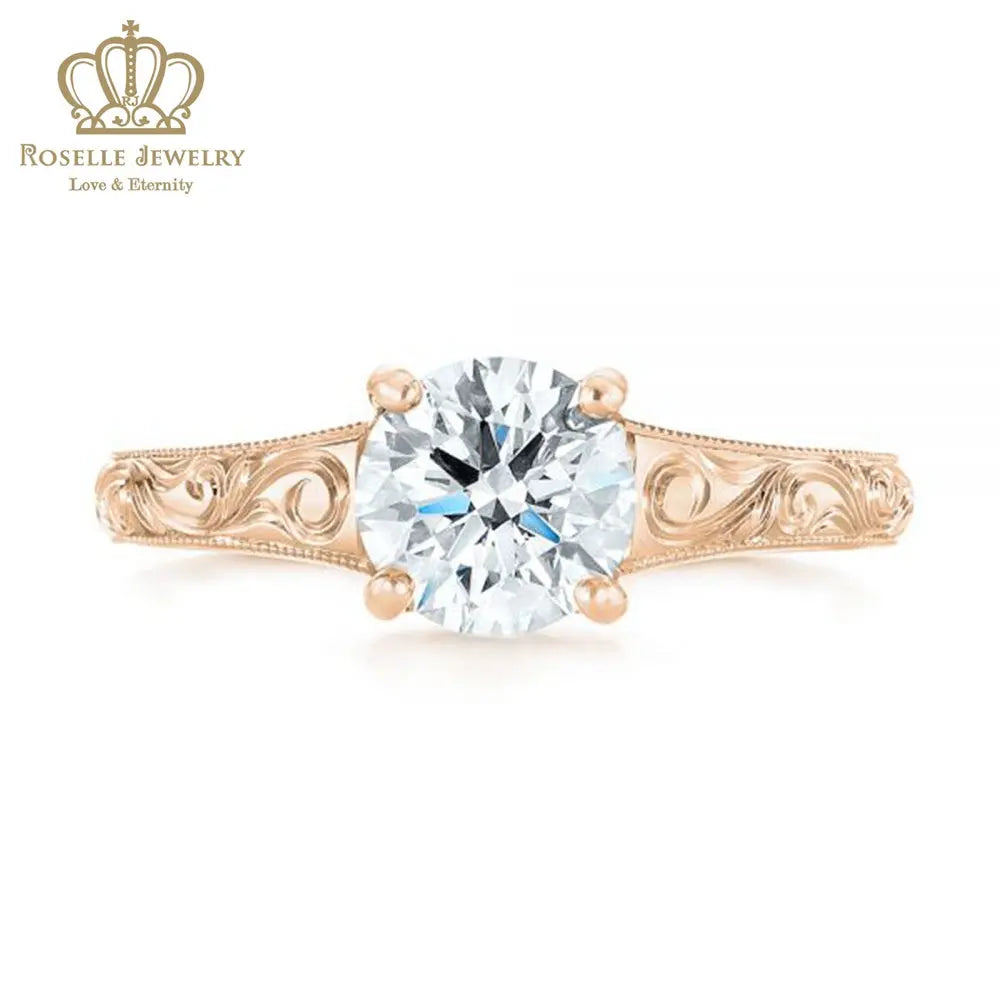 CHARLISA™ Hand Engraved Solitaire Diamond Engagement Ring- EC003 - Roselle Jewelry