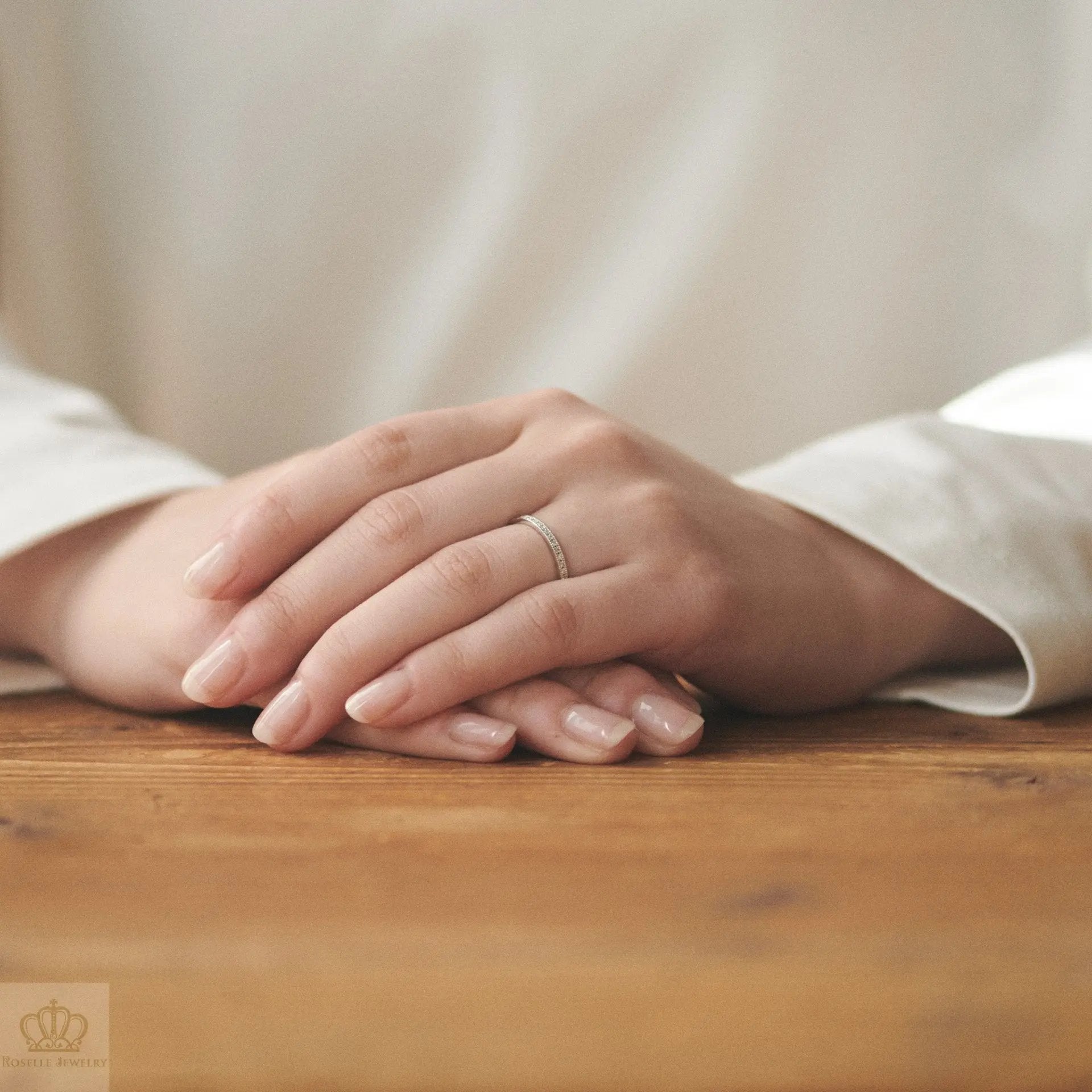 Japanese Style Eternity Couple Diamond Wedding Ring Set - WM18 - Roselle Jewelry