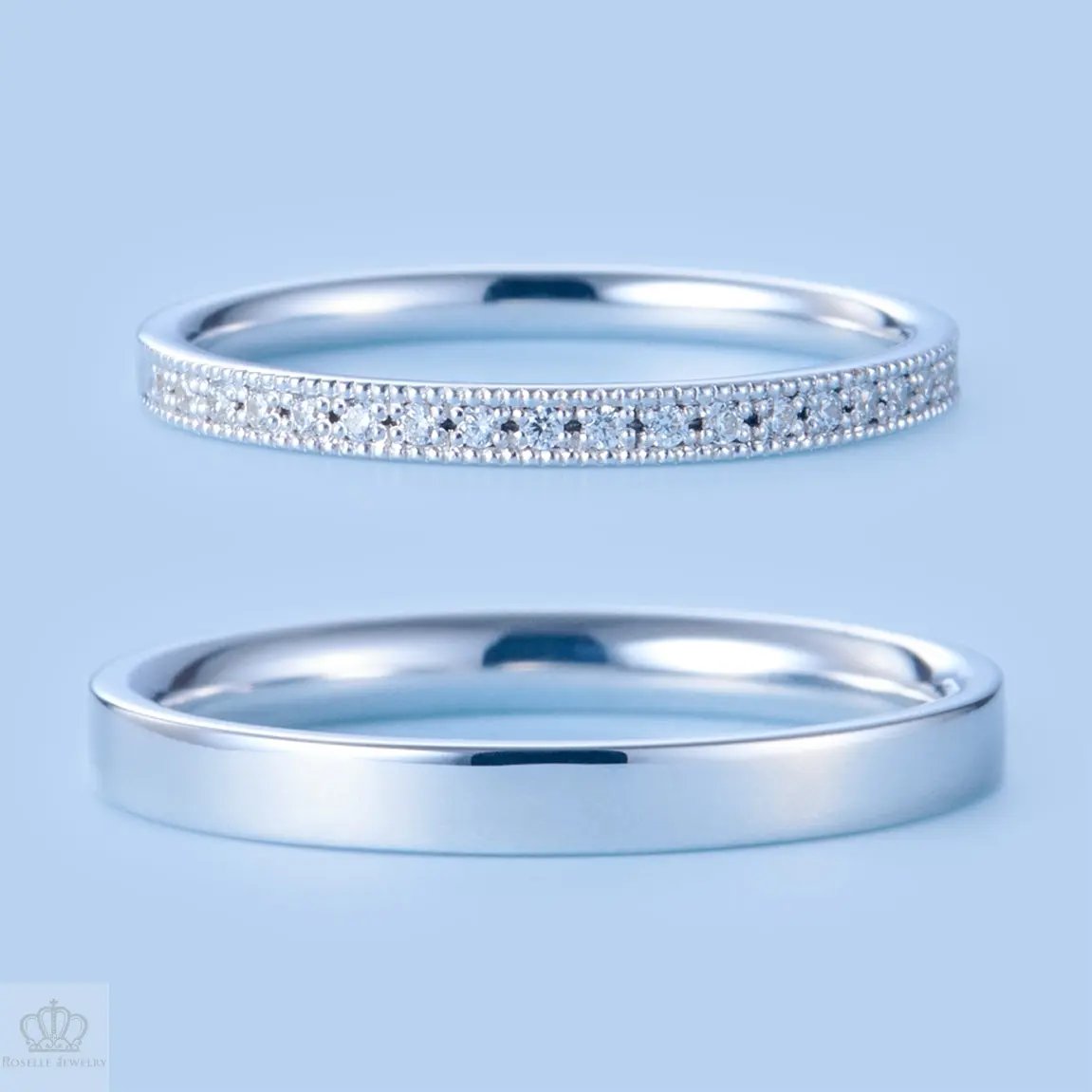 Japanese Style Eternity Couple Diamond Wedding Ring Set - WM18 - Roselle Jewelry