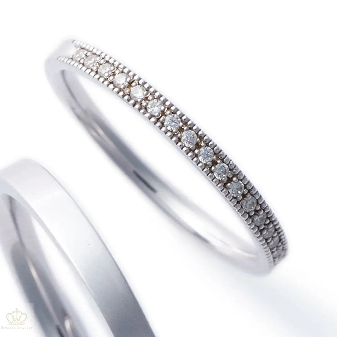 Japanese Style Eternity Couple Diamond Wedding Ring Set - WM18 - Roselle Jewelry