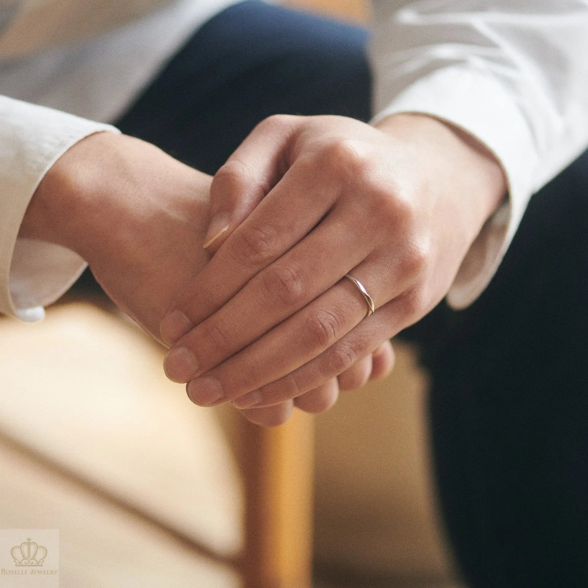 Japanese Style Twist Couple Diamond Wedding Ring Set - WM24 - Roselle Jewelry