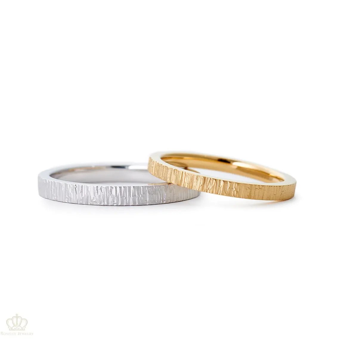 Japanese Style Forging Unique Couple Diamond Wedding Ring Set - WM19 - Roselle Jewelry