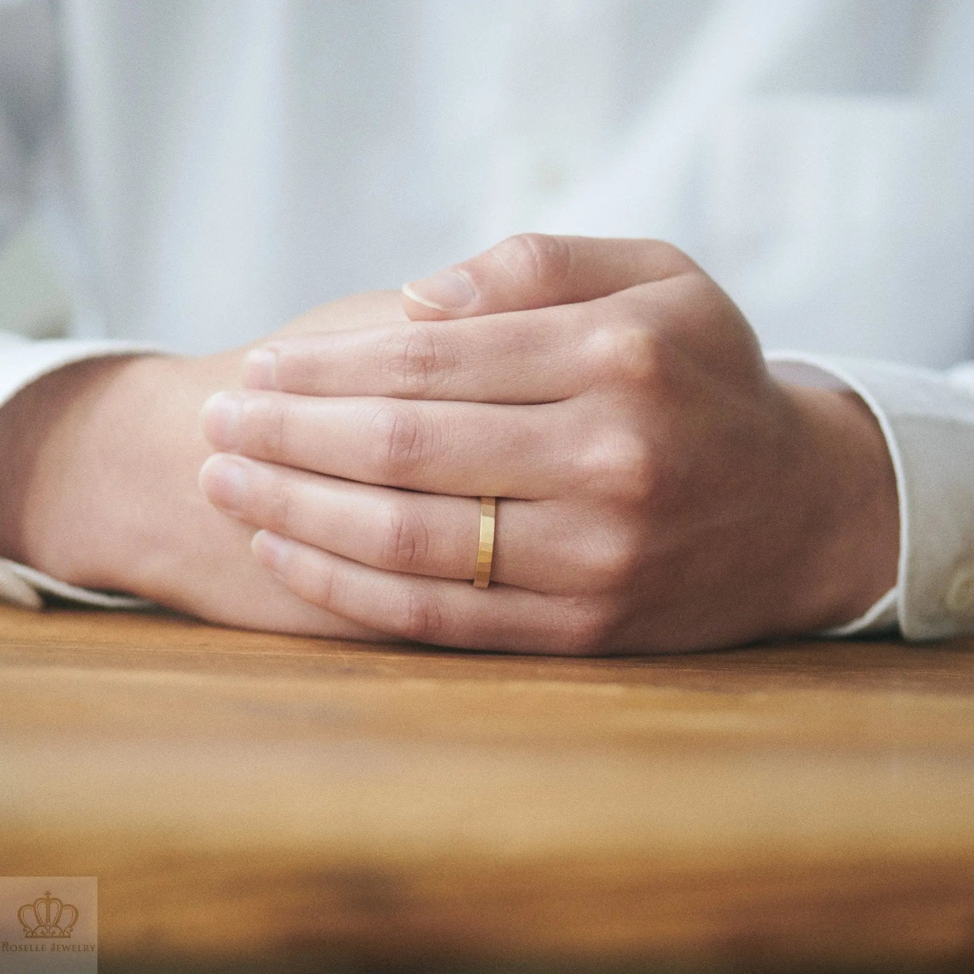 Japanese Style Frosted Unique Couple Diamond Wedding Ring Set - WM25 - Roselle Jewelry