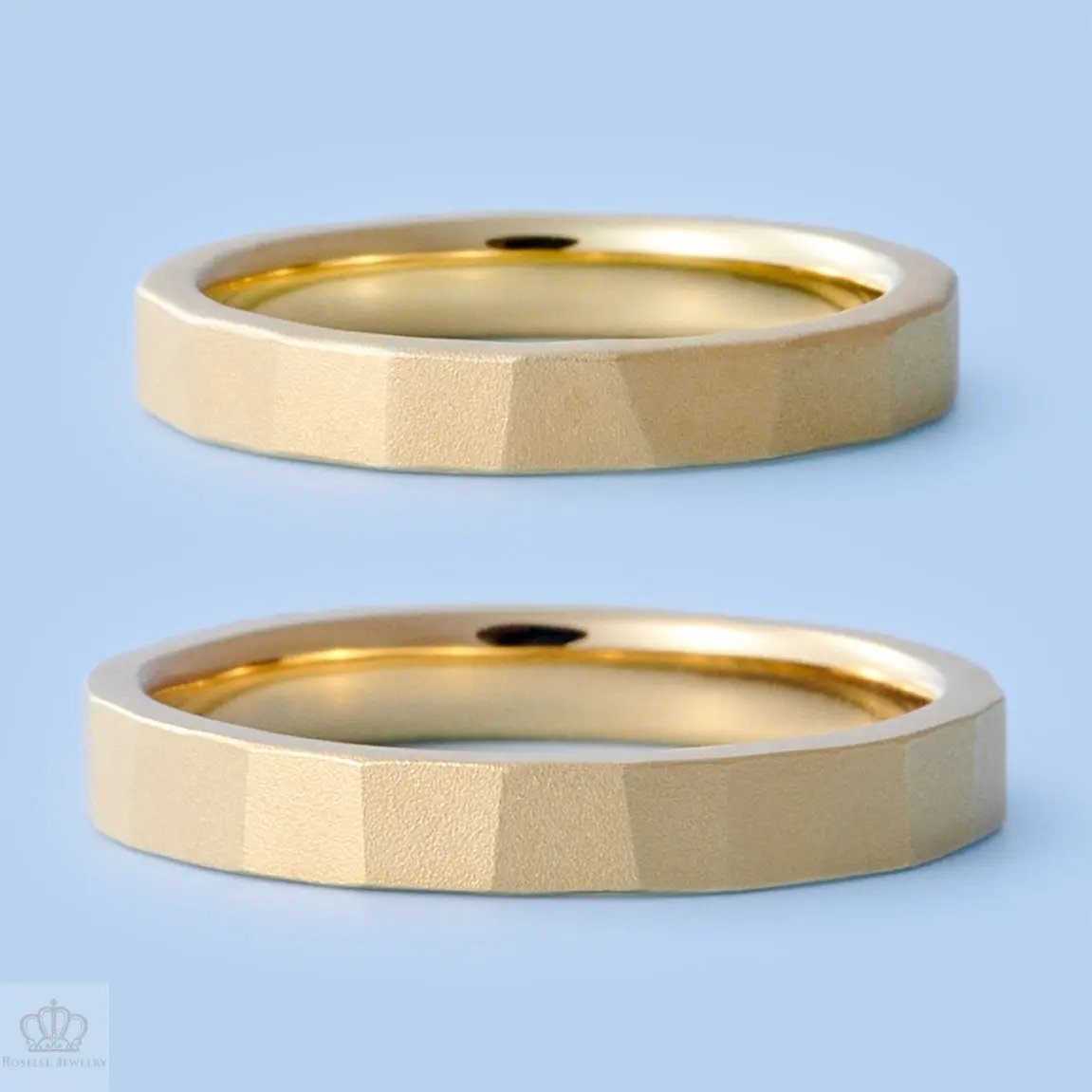 Japanese Style Frosted Unique Couple Diamond Wedding Ring Set - WM25 - Roselle Jewelry